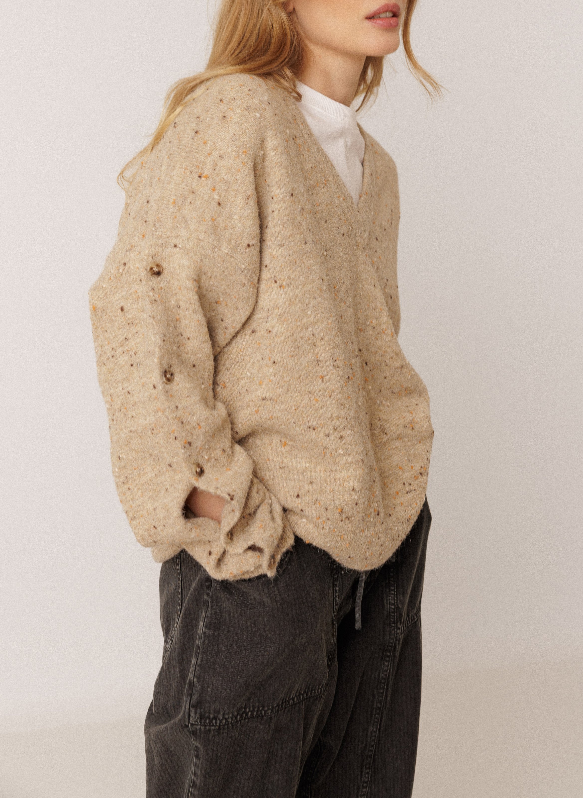 Trui met V-hals INDI & COLD Beige