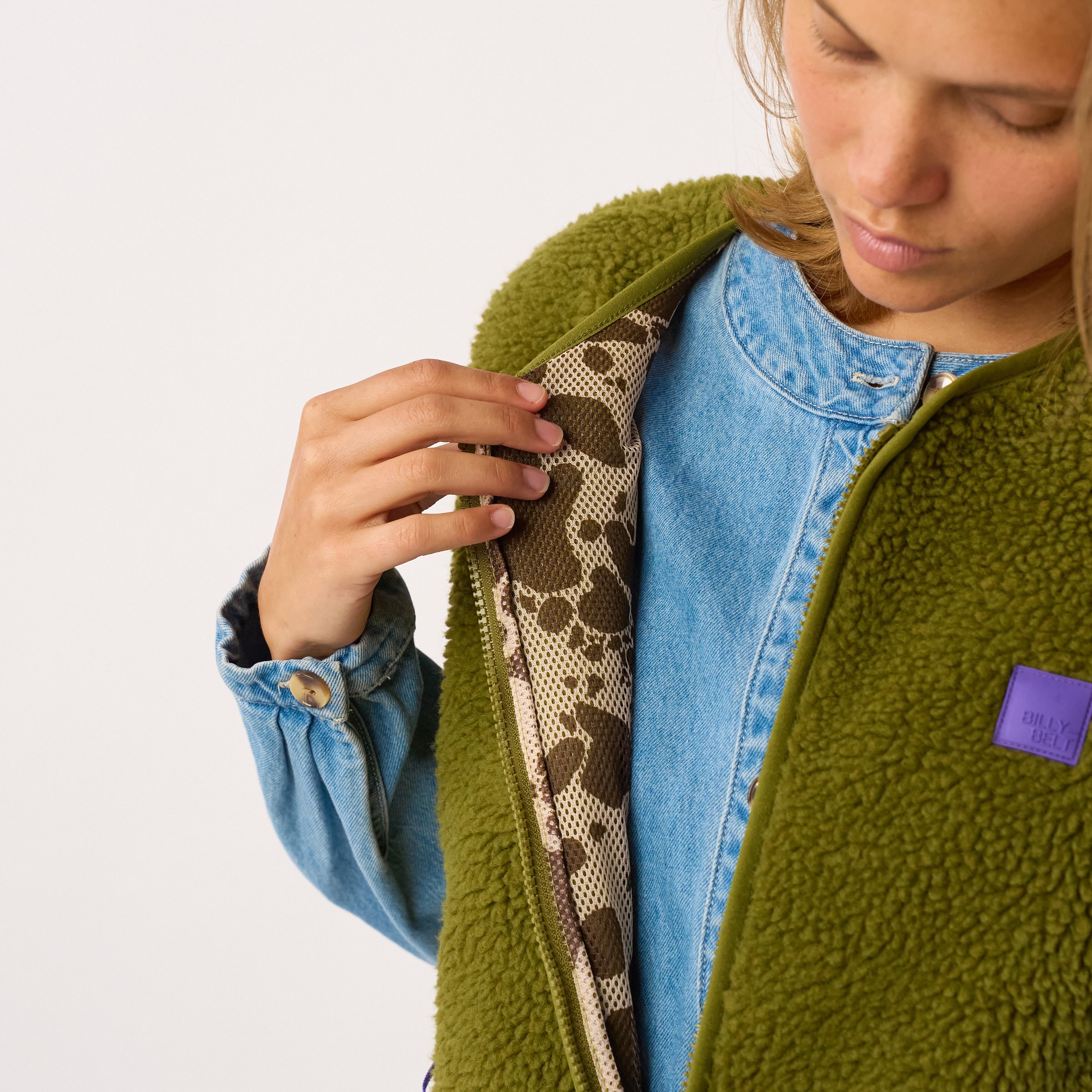 Sleeveless Sherpa Zip-Up Vest BILLYBELT Green