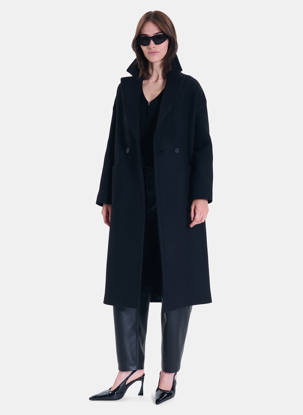 Manteau long col tailleur tailleur en laine mélangée ZAPA Noir