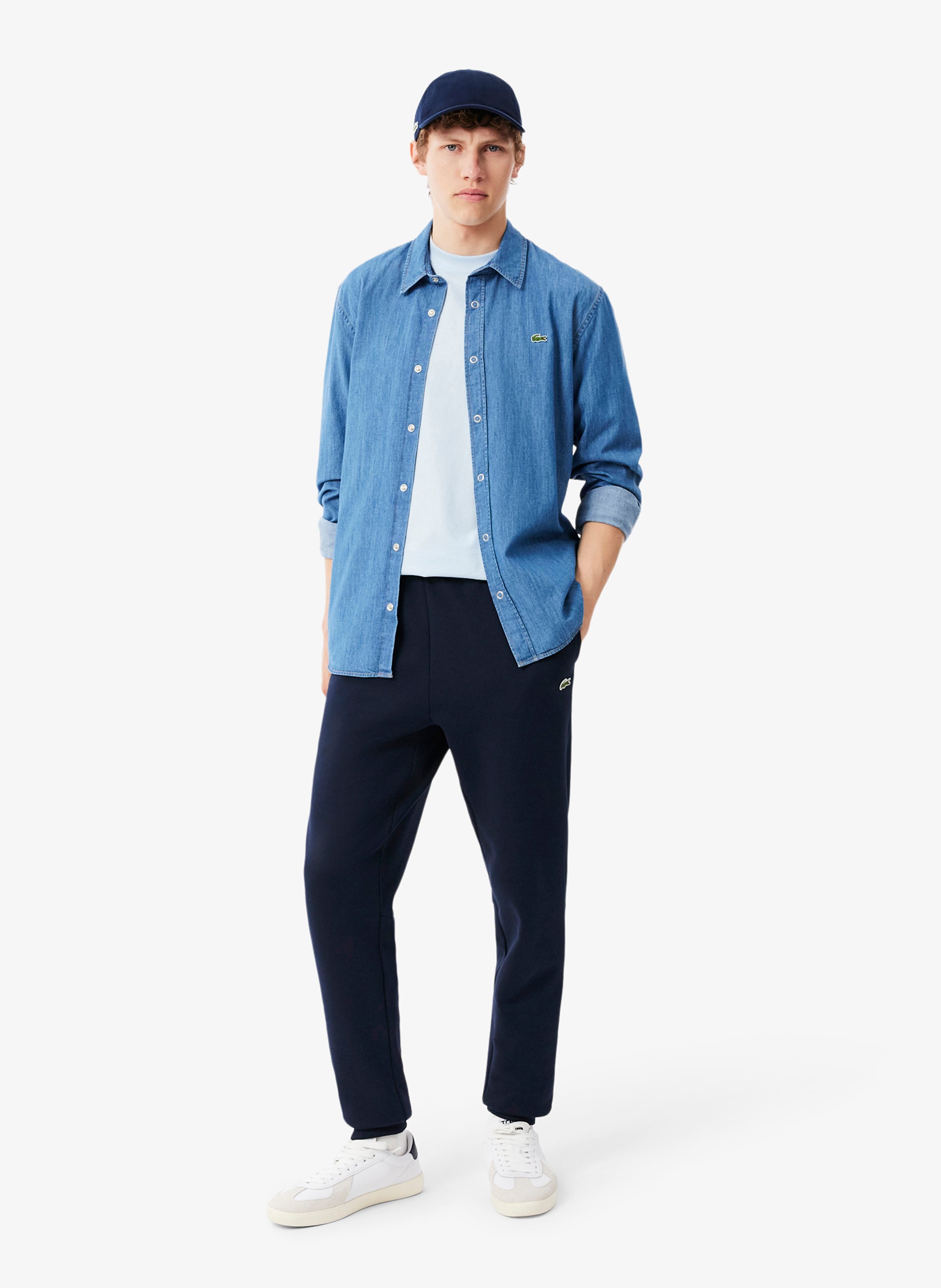 Tapered solid color cotton joggers LACOSTE Blue