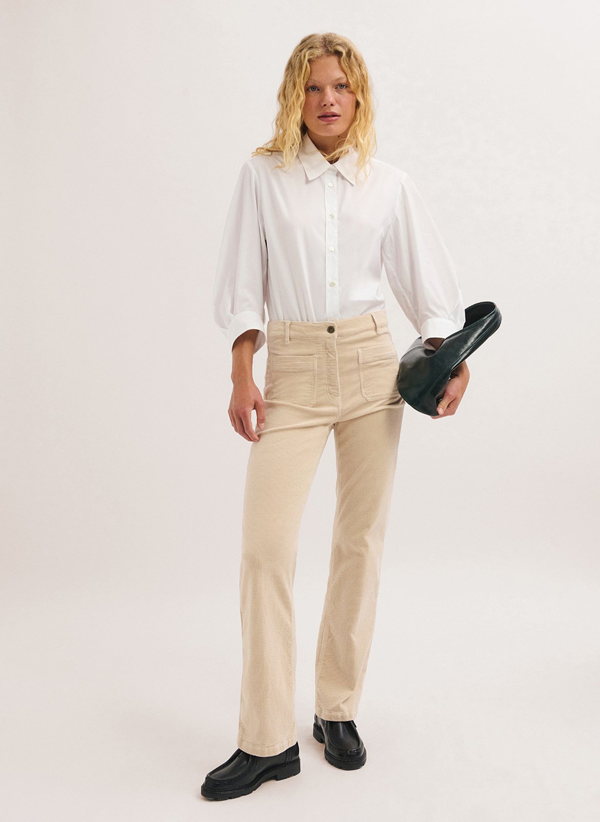Straight velvet trousers in blended cotton PABLO Beige