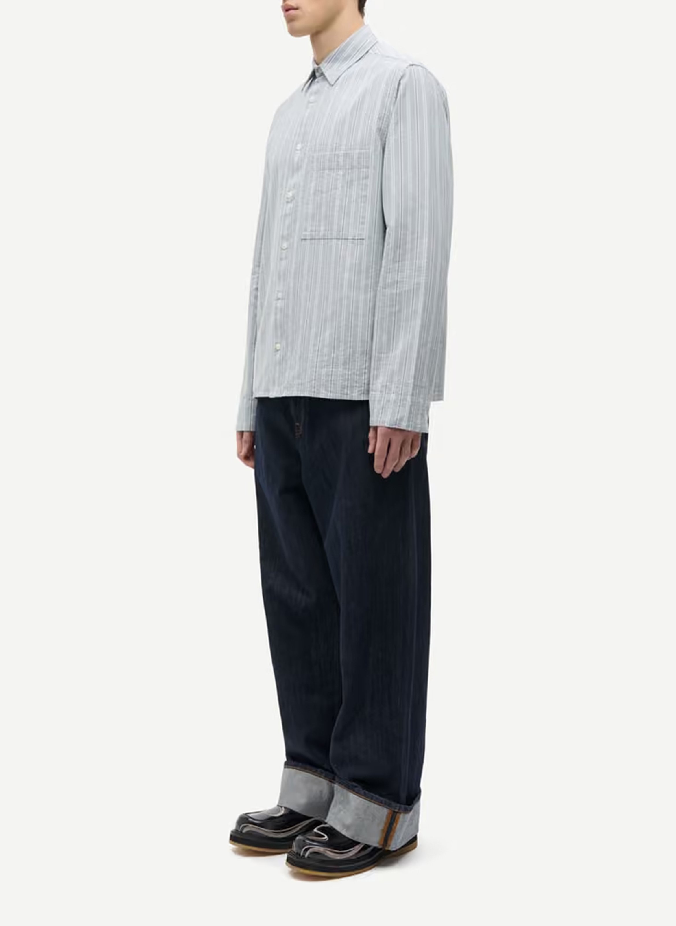 Rechte blouse met klassieke streepkraag van biologisch katoen. SAMSOE SAMSOE Grijs