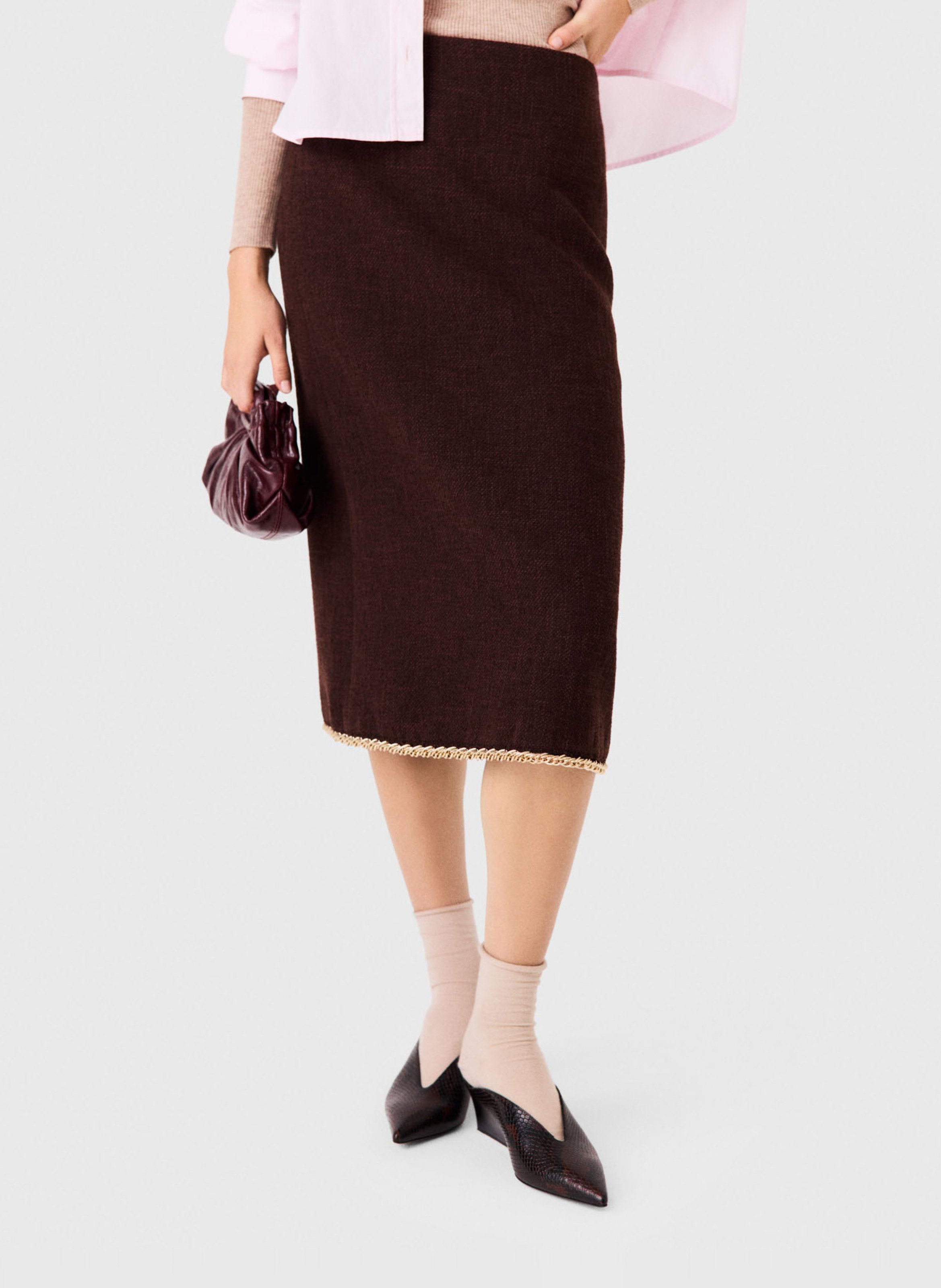 Jupe midi droite en tweed MAJE Marron