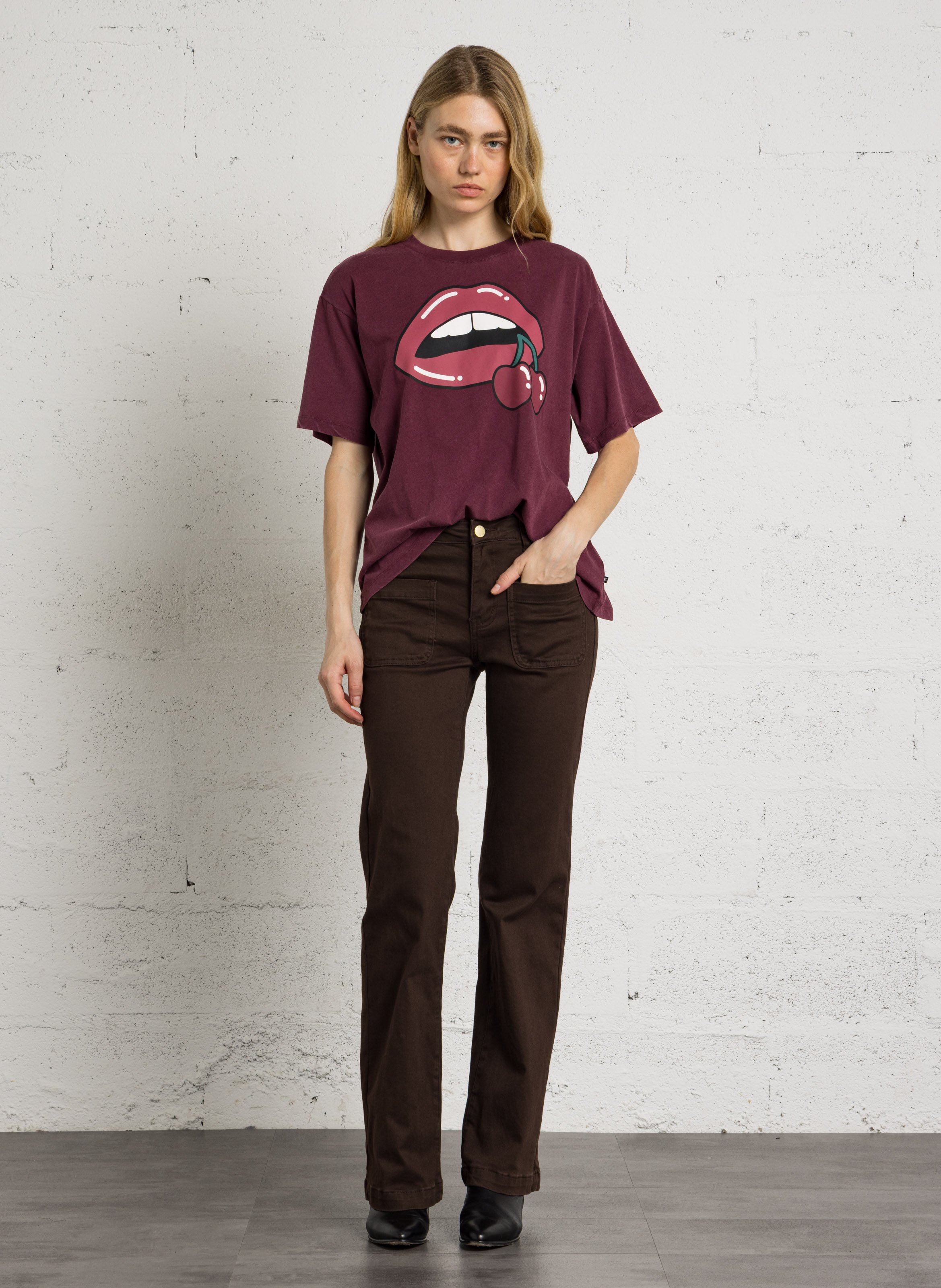 Weites Baumwoll-T-Shirt mit Siebdruck LE TEMPS DES CERISES Rot