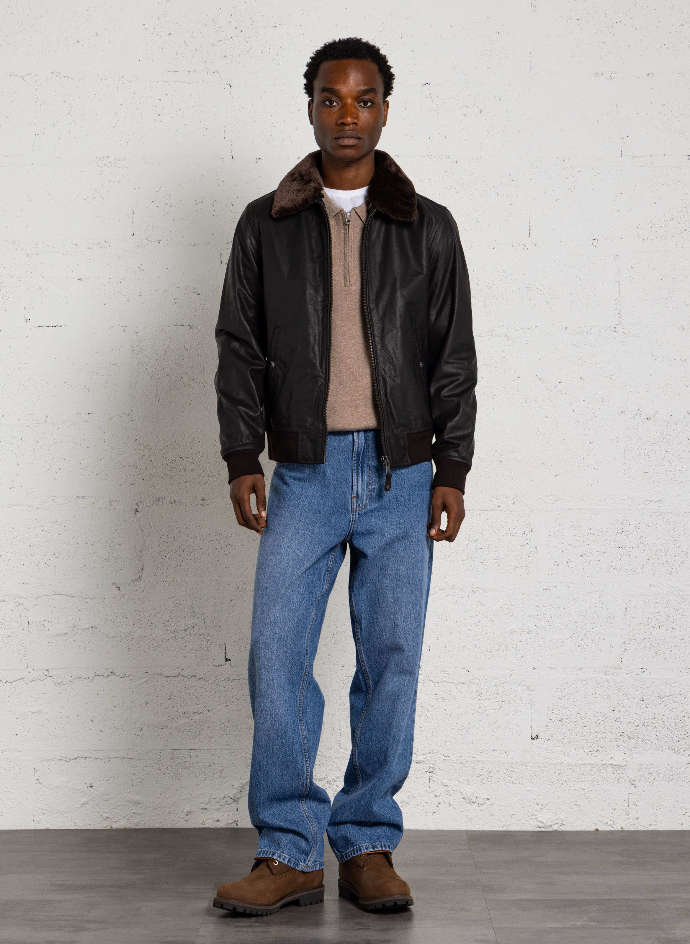 Gerade geschnittener Lederblouson SCHOTT Braun