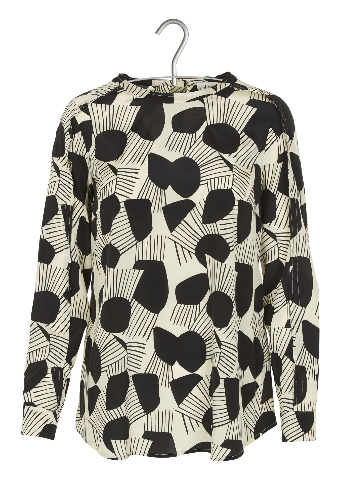 Top col rond imprimé graphique en soie ATTIC AND BARN Blanc