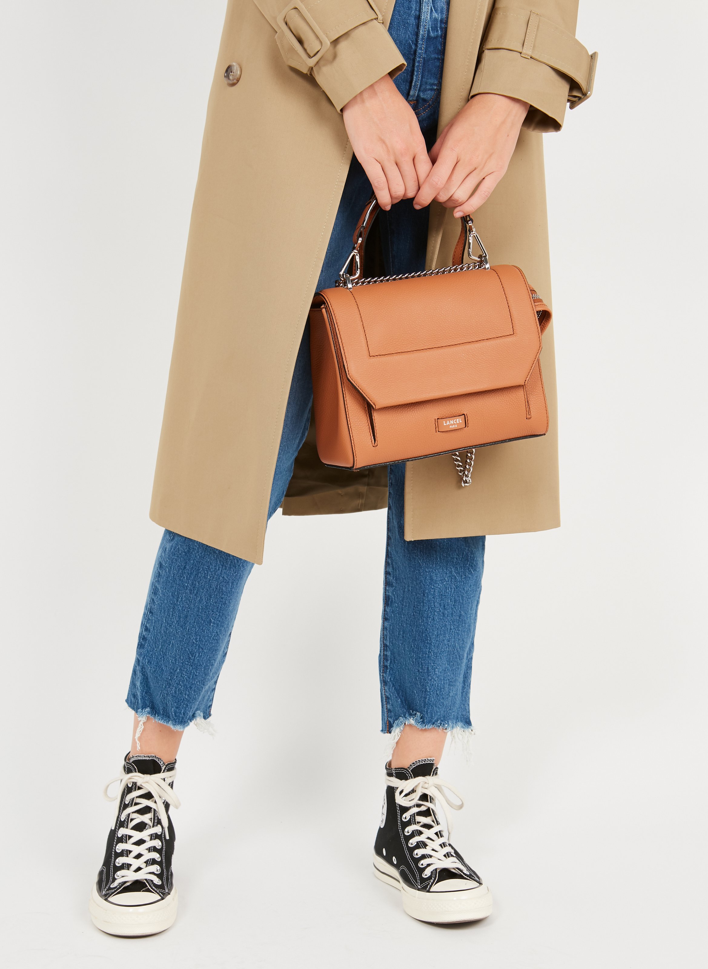 Sac à rabat en cuir grainé Marron