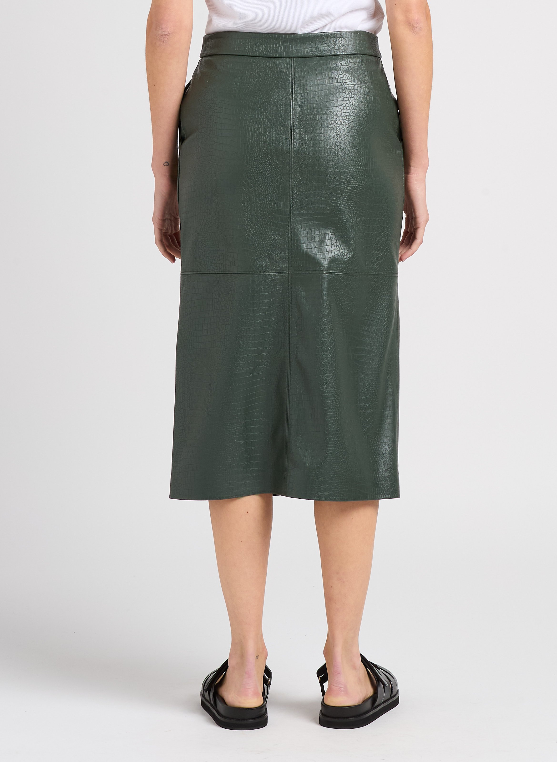 Jupe midi droite taille haute effet crocodile MAX MARA LEISURE Vert