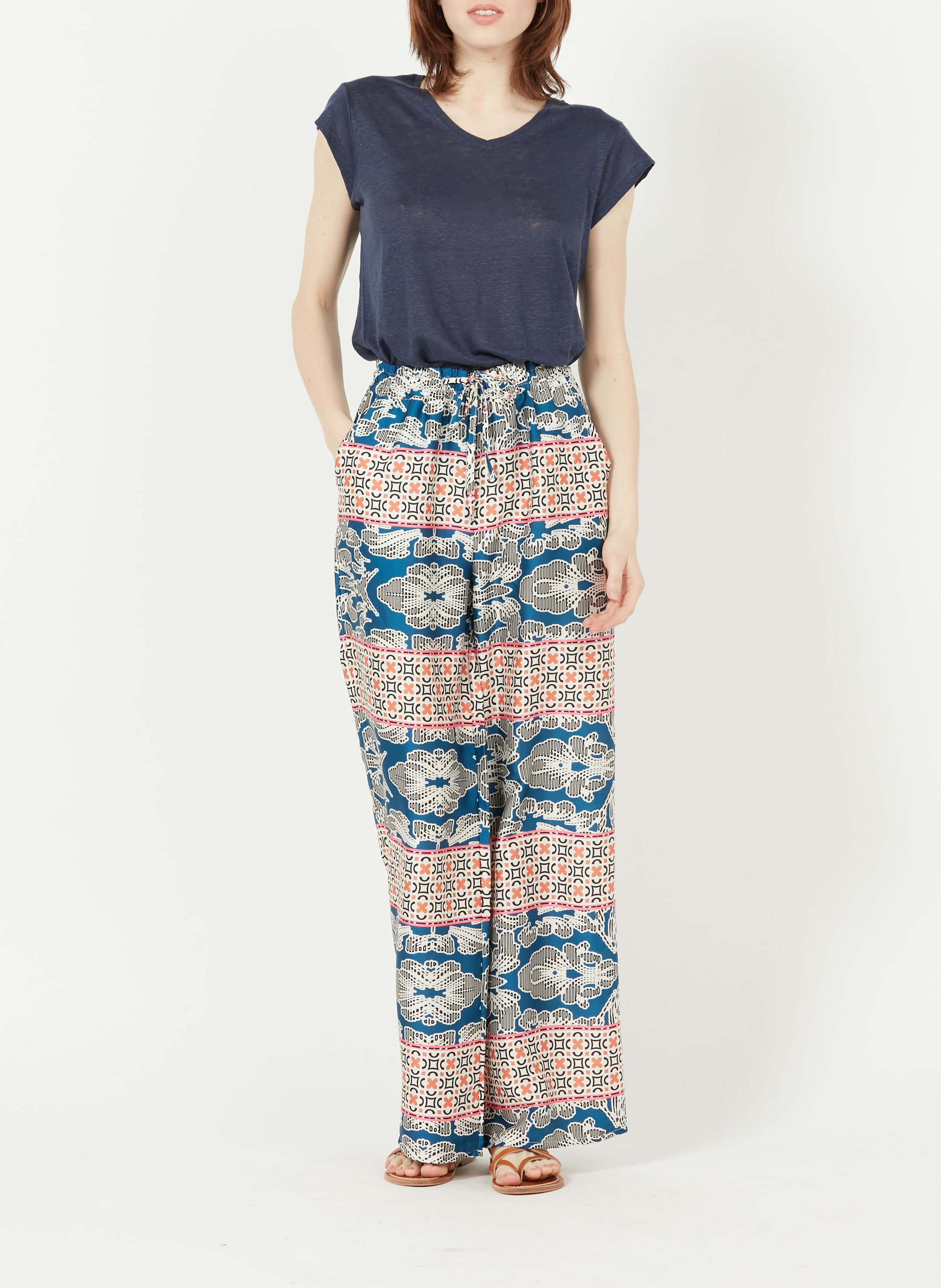 V-neck linen T-shirt LA FEE MARABOUTEE Blue