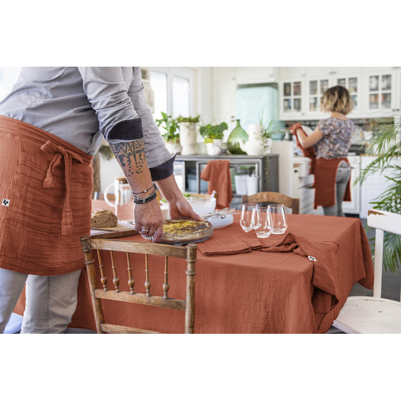 Cotton gauze tablecloth L'EFFET PAPILLON Red