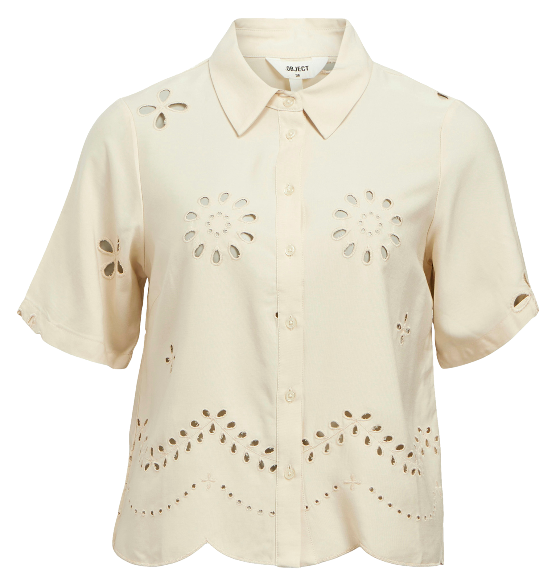 Straight embroidered shirt OBJECT Beige
