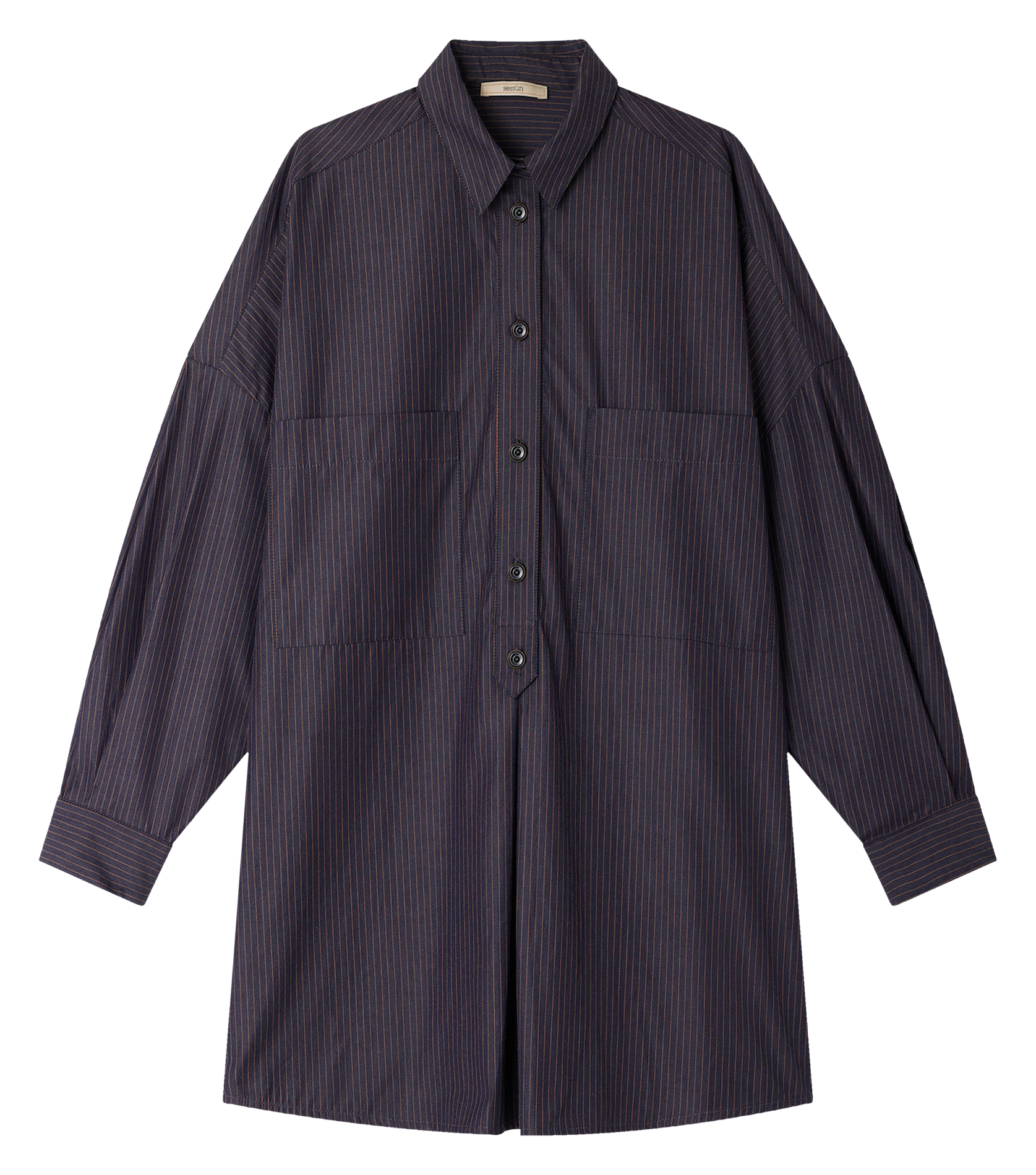 Oversized classic collar striped cotton shirt dress SESSUN Blue
