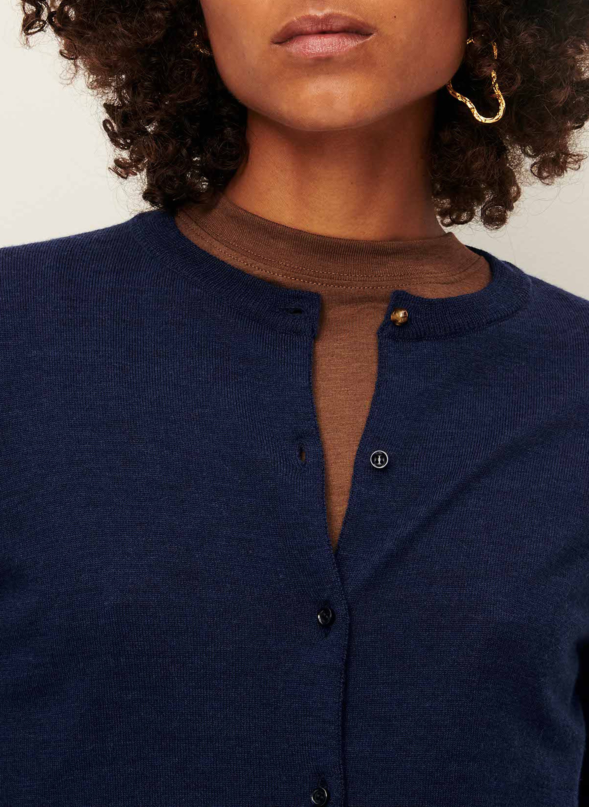 Round-neck wool cardigan SESSUN Blue