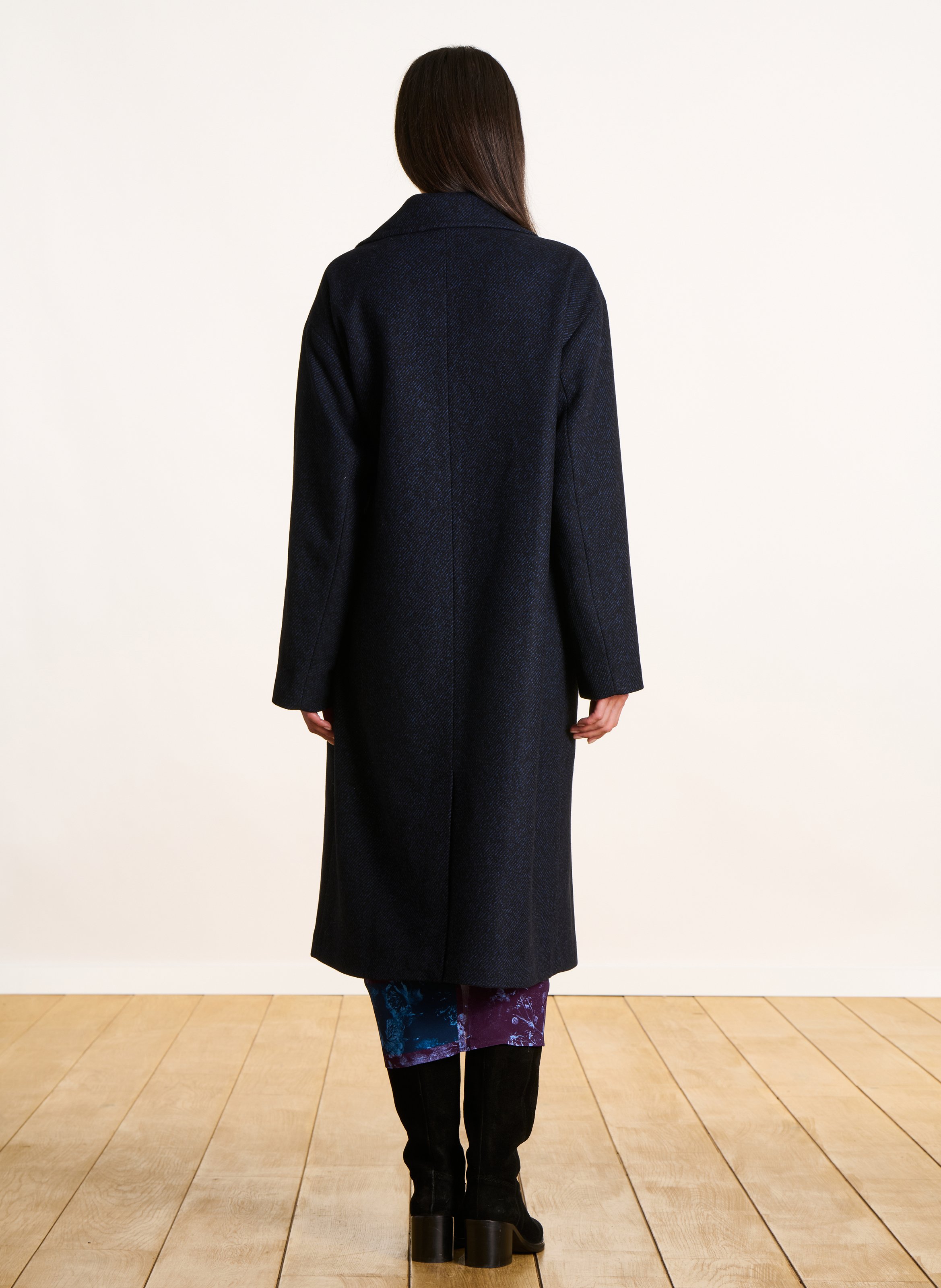 Manteau mi-long chiné avec liens LA FEE MARABOUTEE Bleu