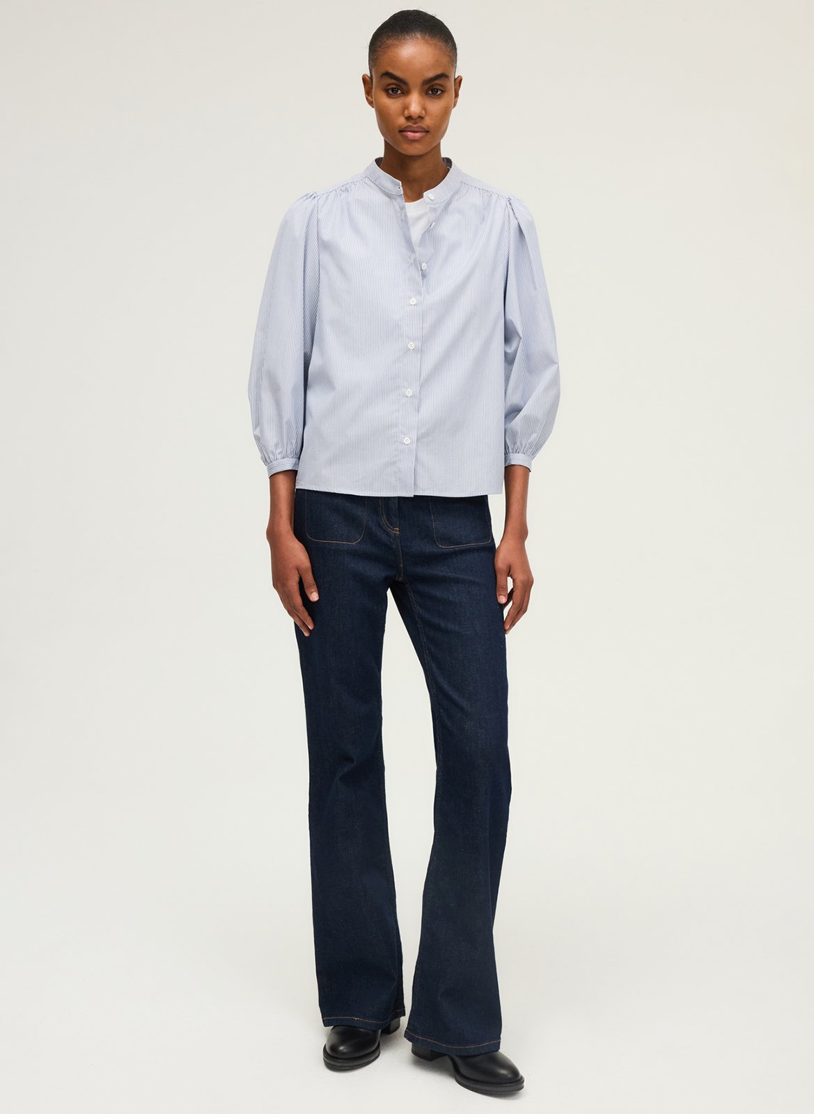 Chemise col rond en coton PABLO Blue