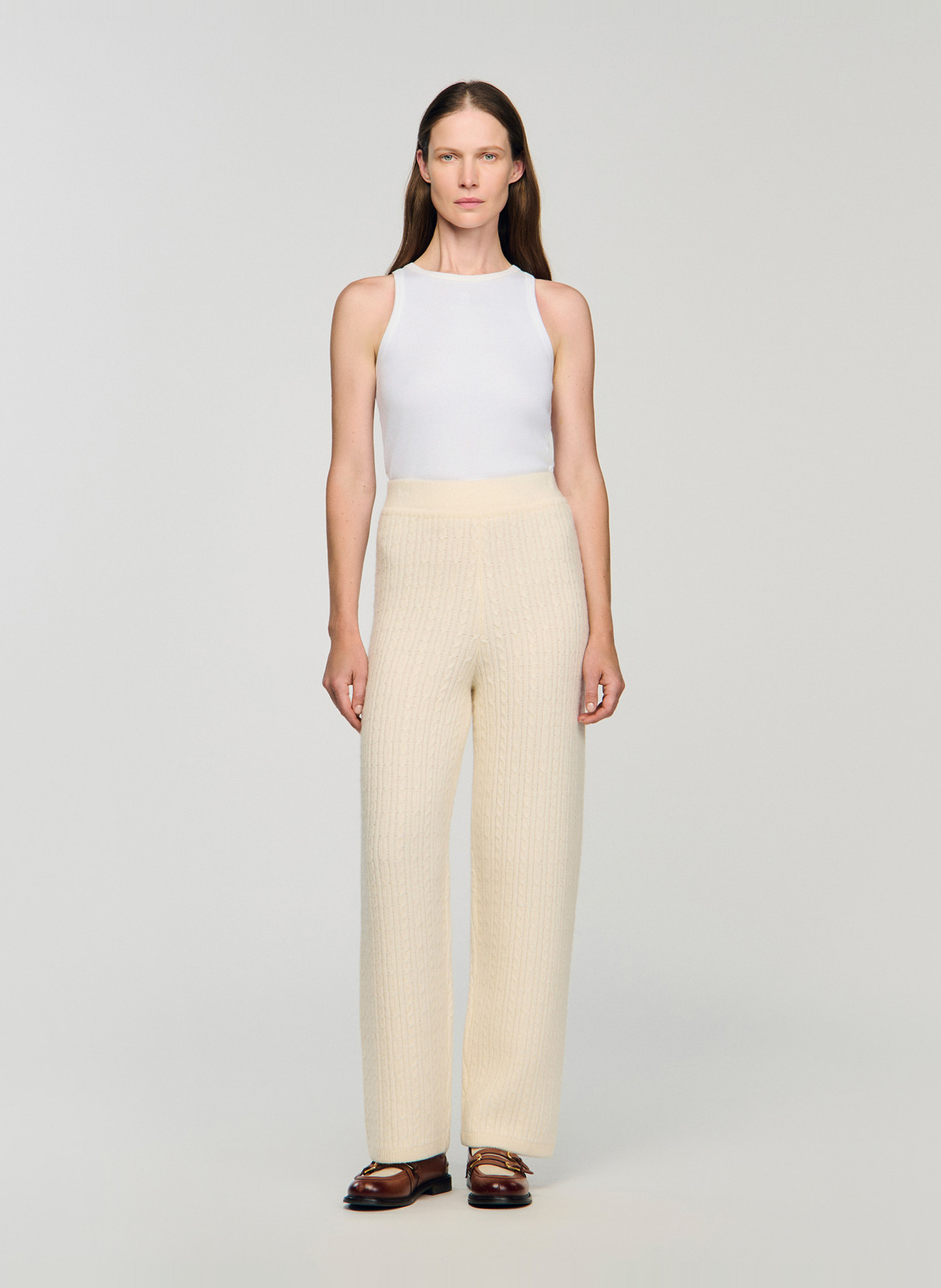 Straight wool trousers with braided detail SANDRO White