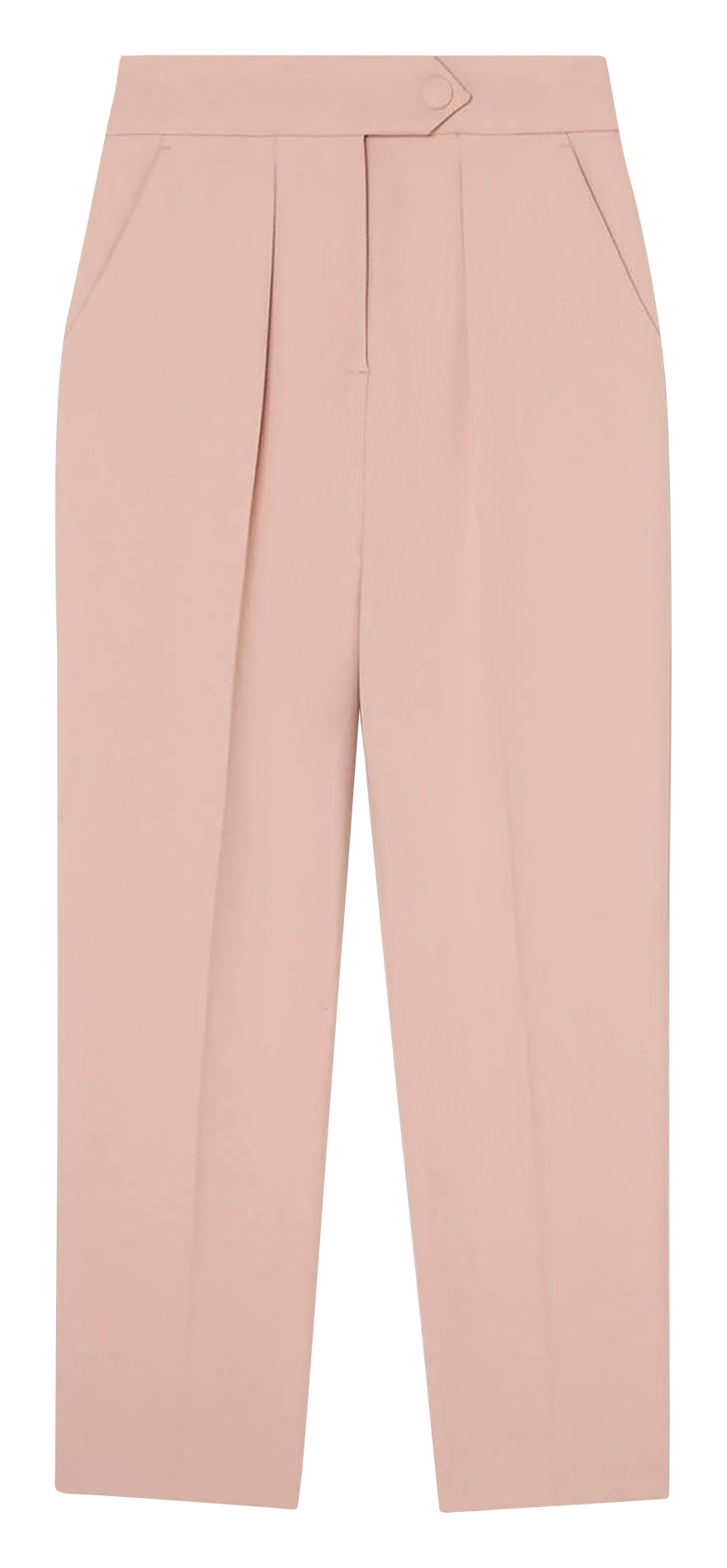 Pantalon carotte uni taille haute Beige