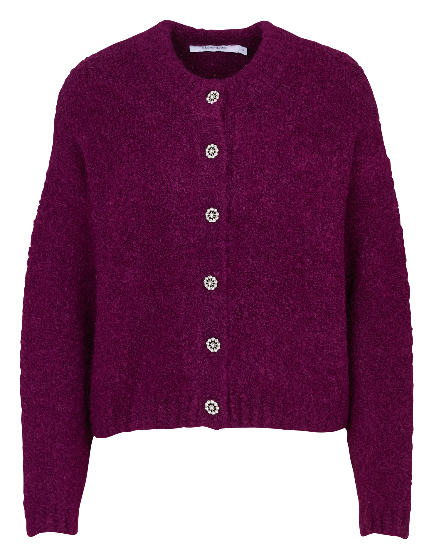 Straight round-neck cardigan in bouclé knit LA FEE MARABOUTEE Purple