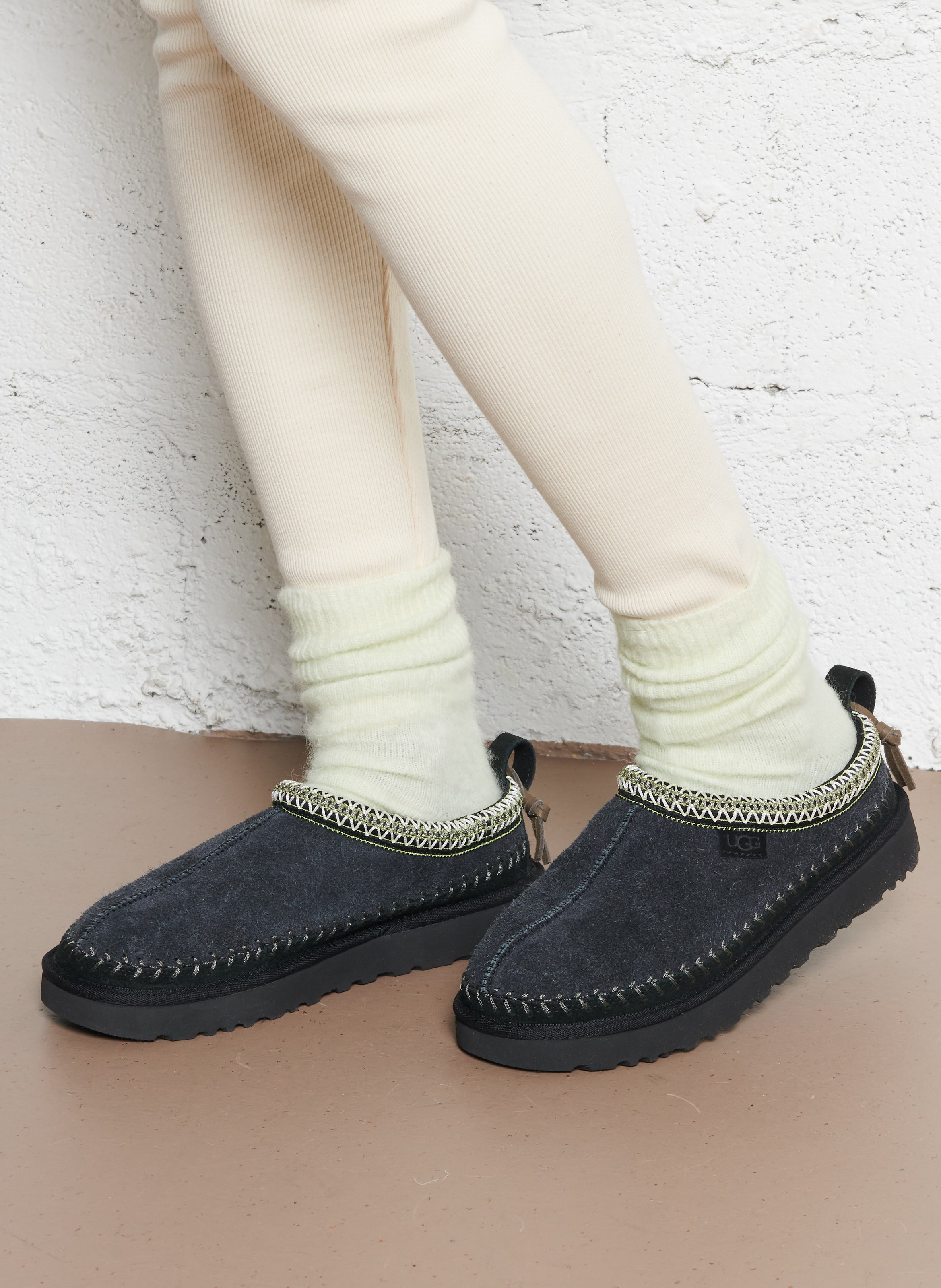 Deels leren klompen UGG Zwart