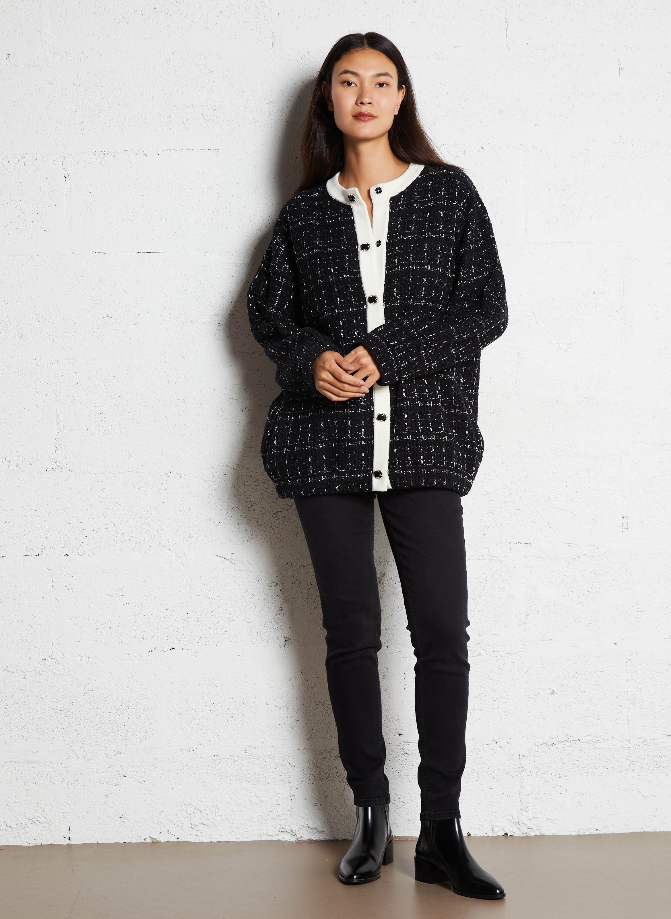 Veste oversize col rond en coton mélangé LIU JO Noir