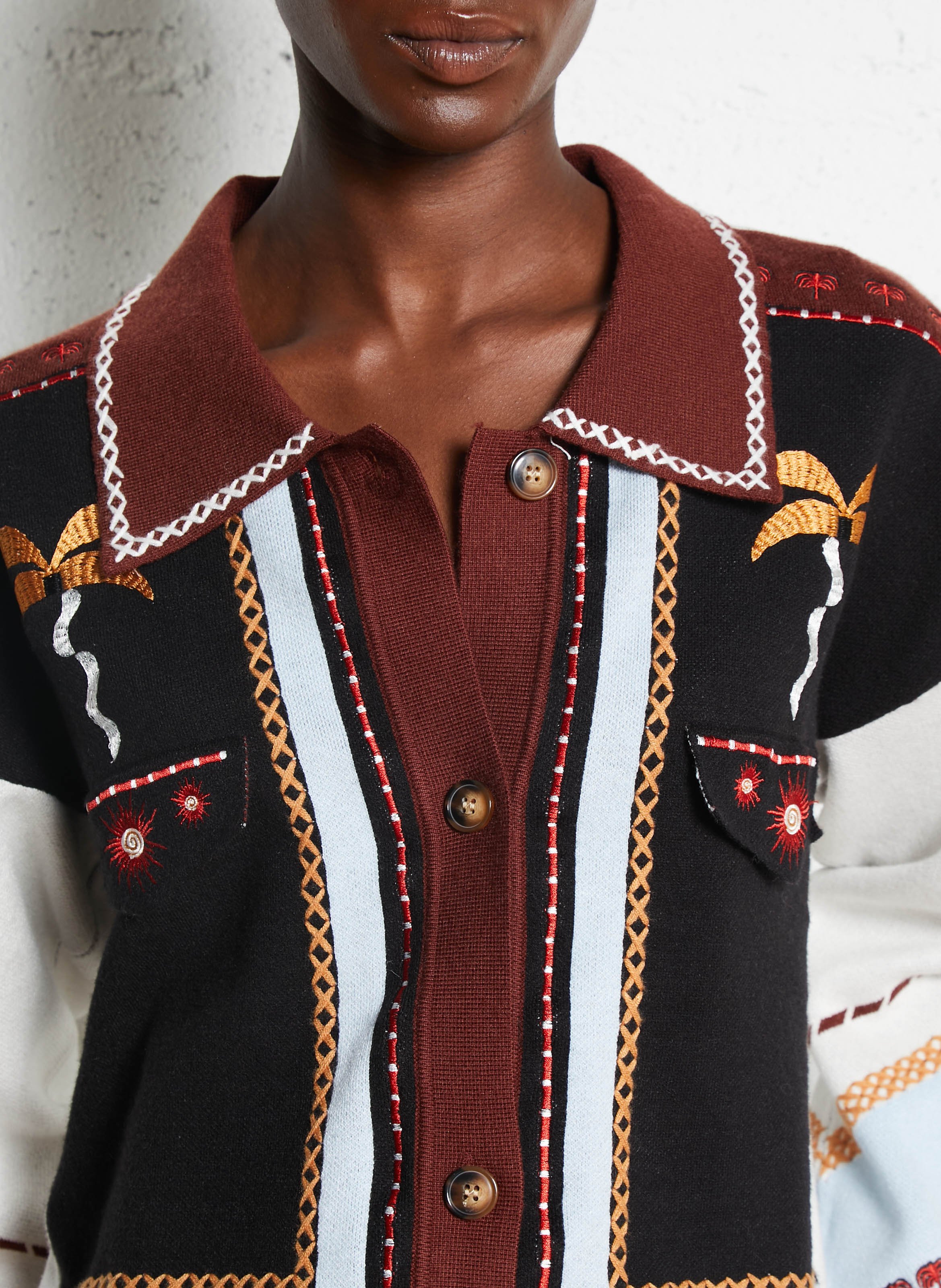 Cardigan boutonné à broderies NEVER FULLY DRESSED Multicolore