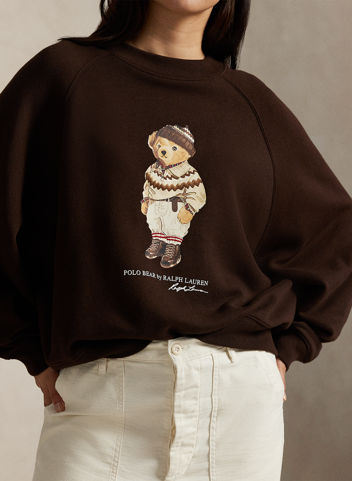 Sweat col rond imprimé en coton mélangé POLO RALPH LAUREN Marron