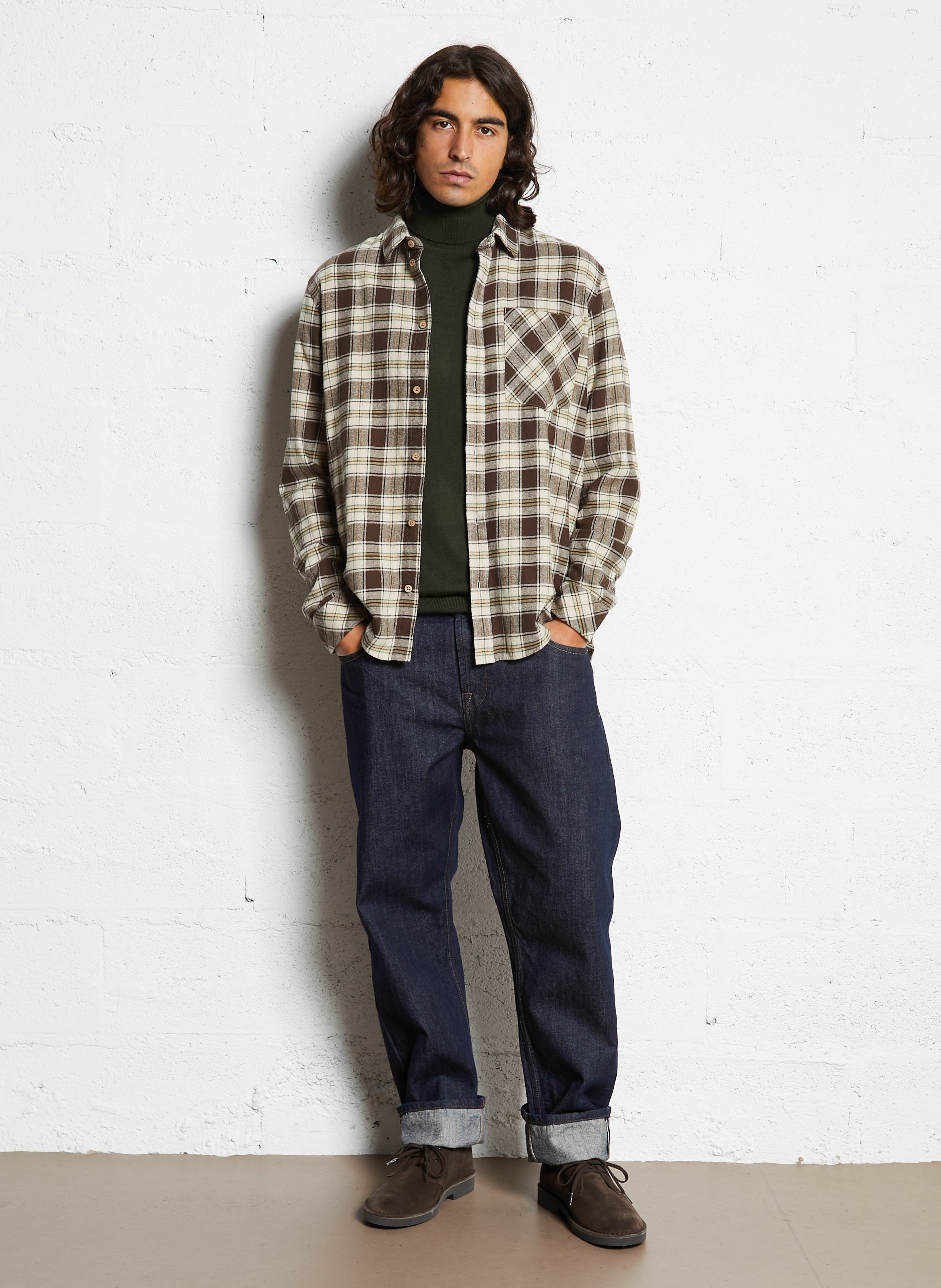 Cotton shirt with classic collar SOLID Brown