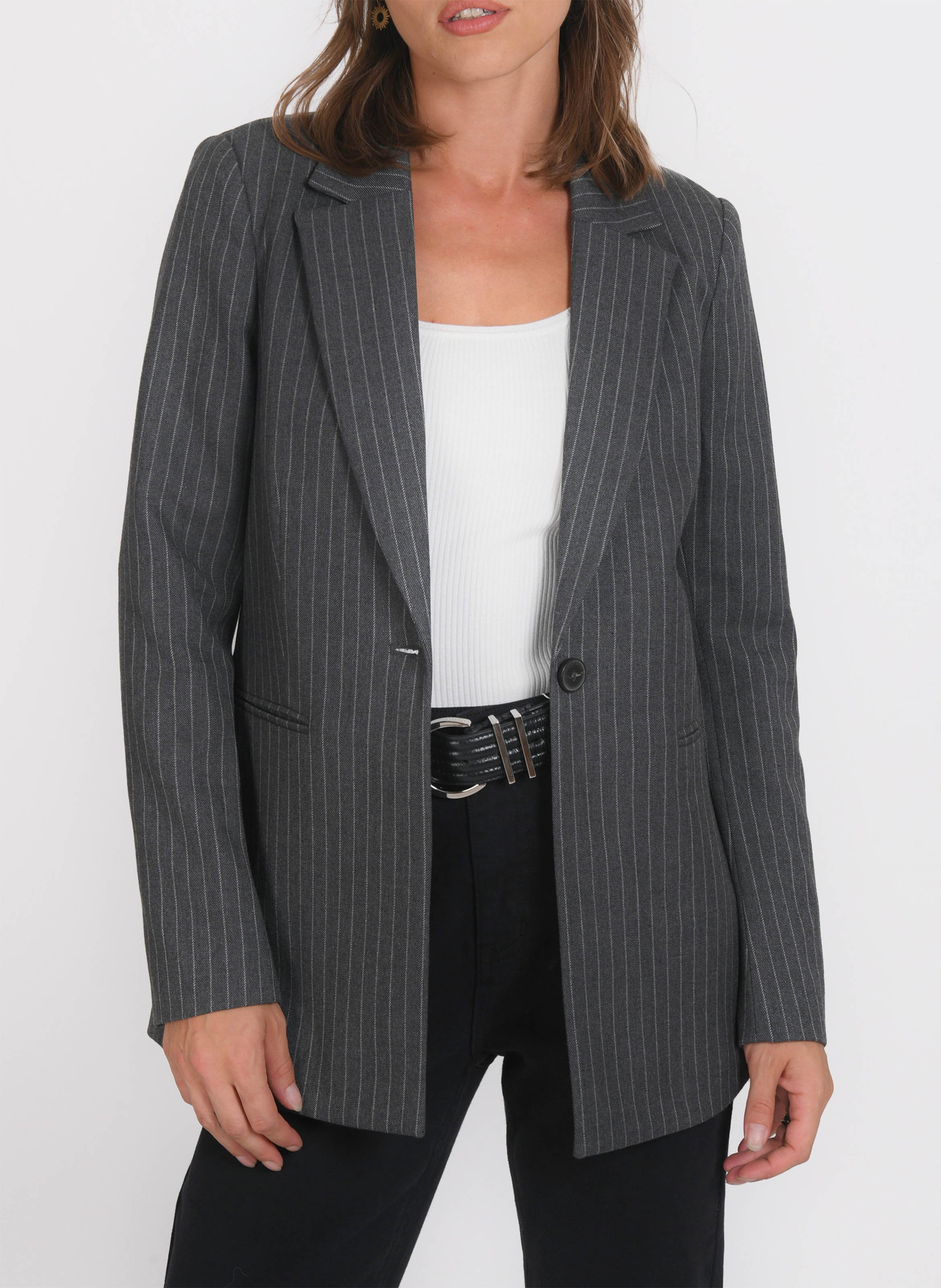 Veste droite col tailleur à rayures KOOKAI Gris