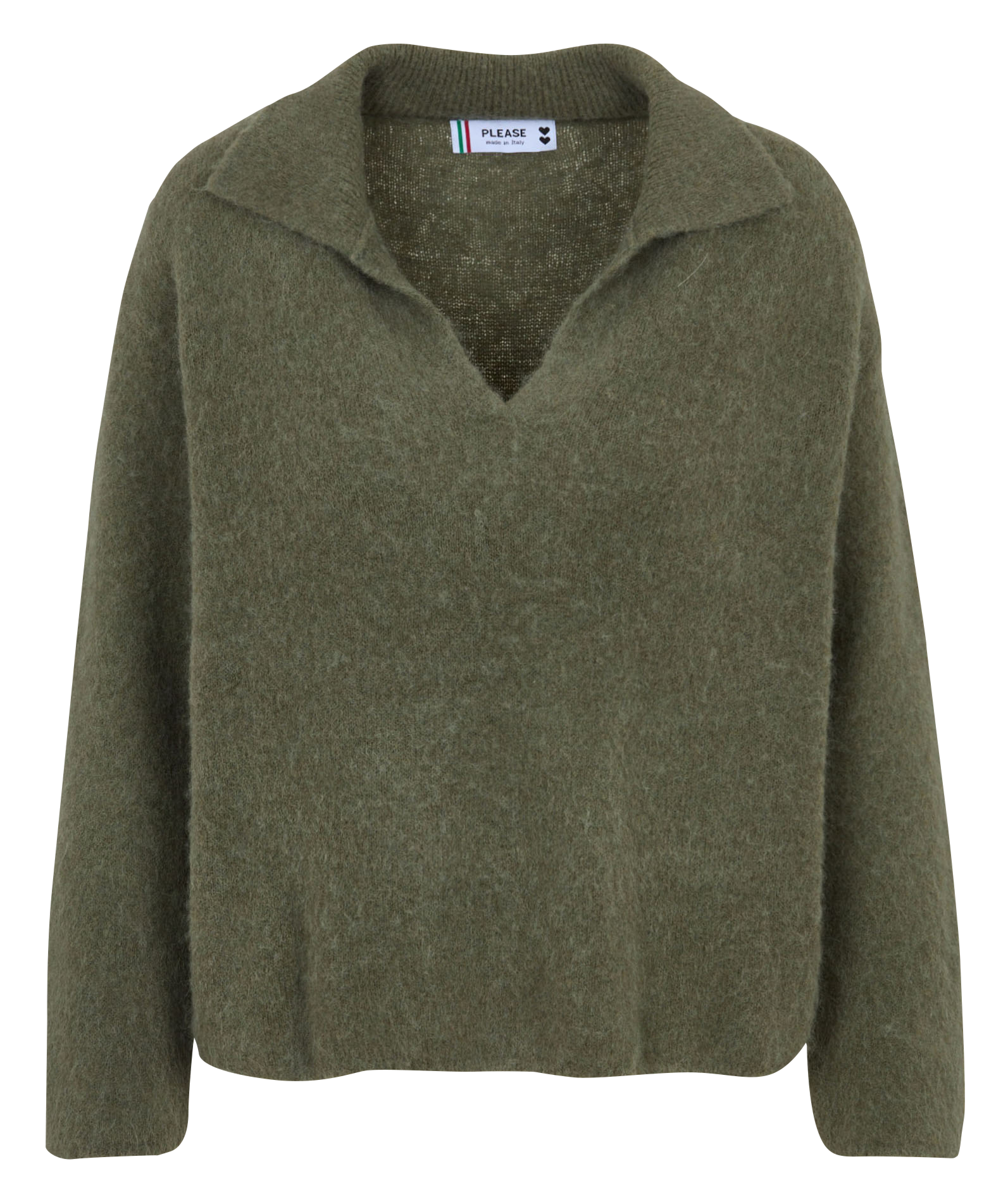 Pull col polo en laine mélangée PLEASE Kaki