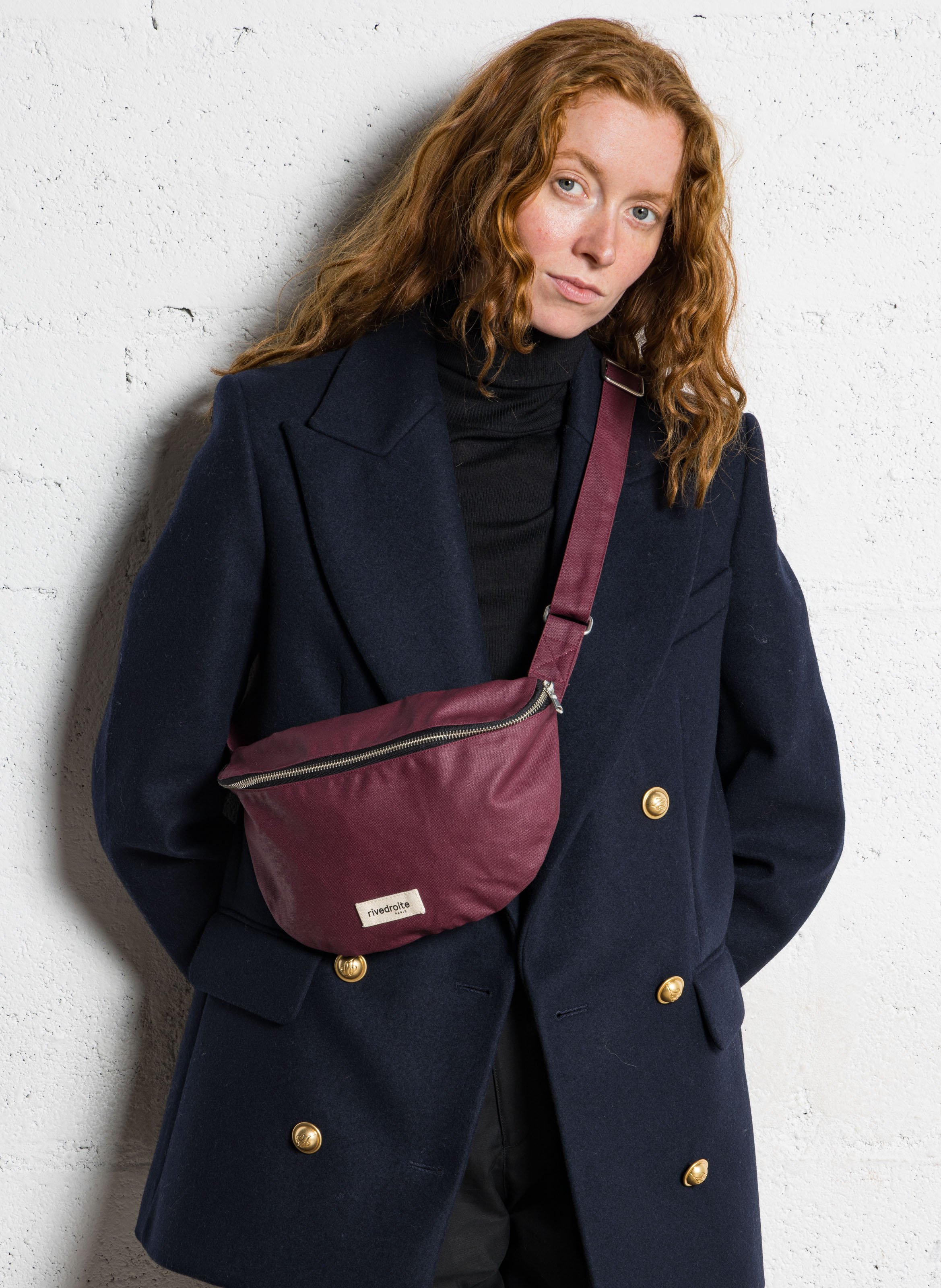 Wachsfarbene Bauchtasche mit Reißverschluss uni RIVEDROITE PARIS Pflaume