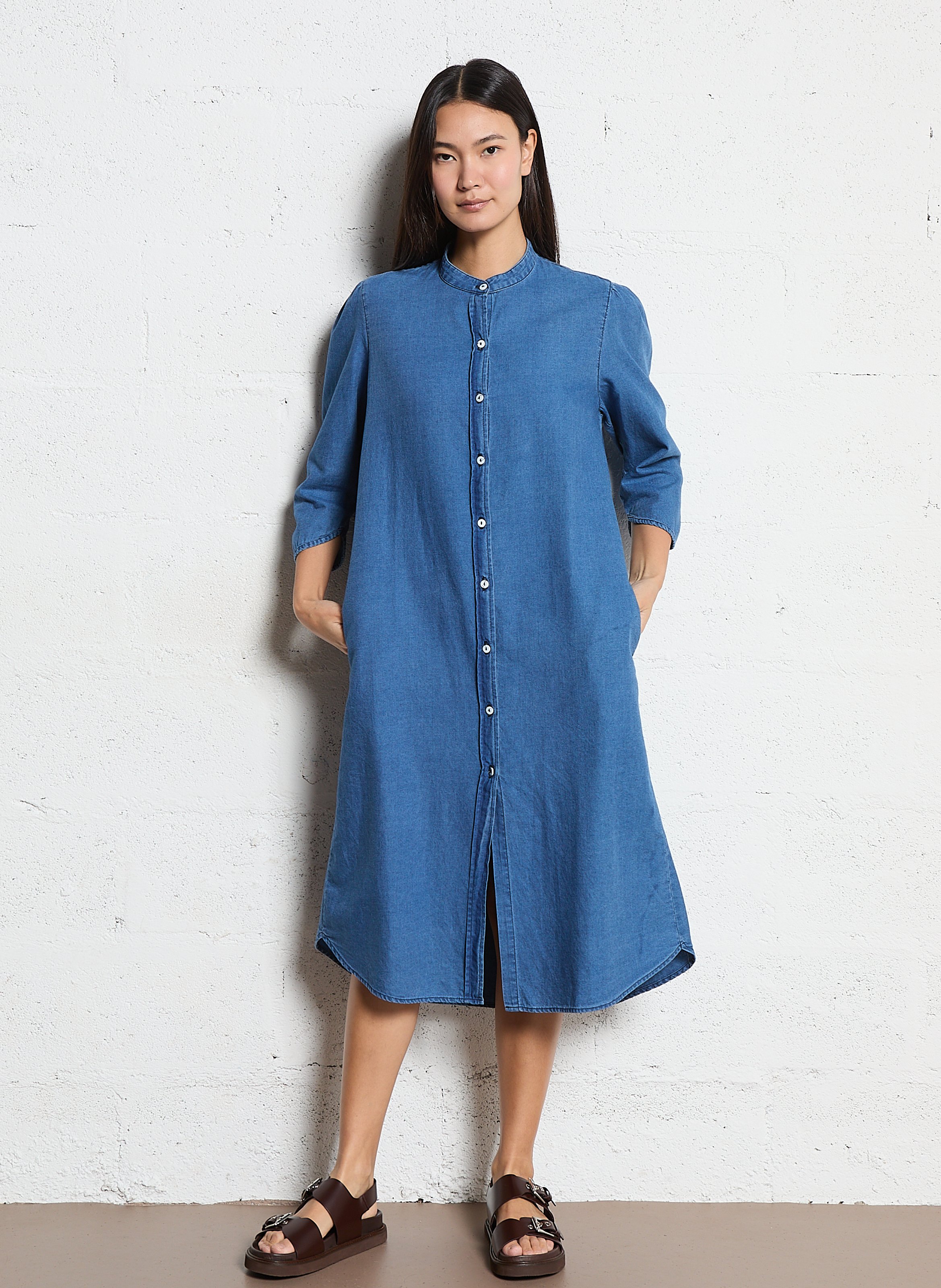 Midi round neck cotton dress ACQUAVERDE Blue
