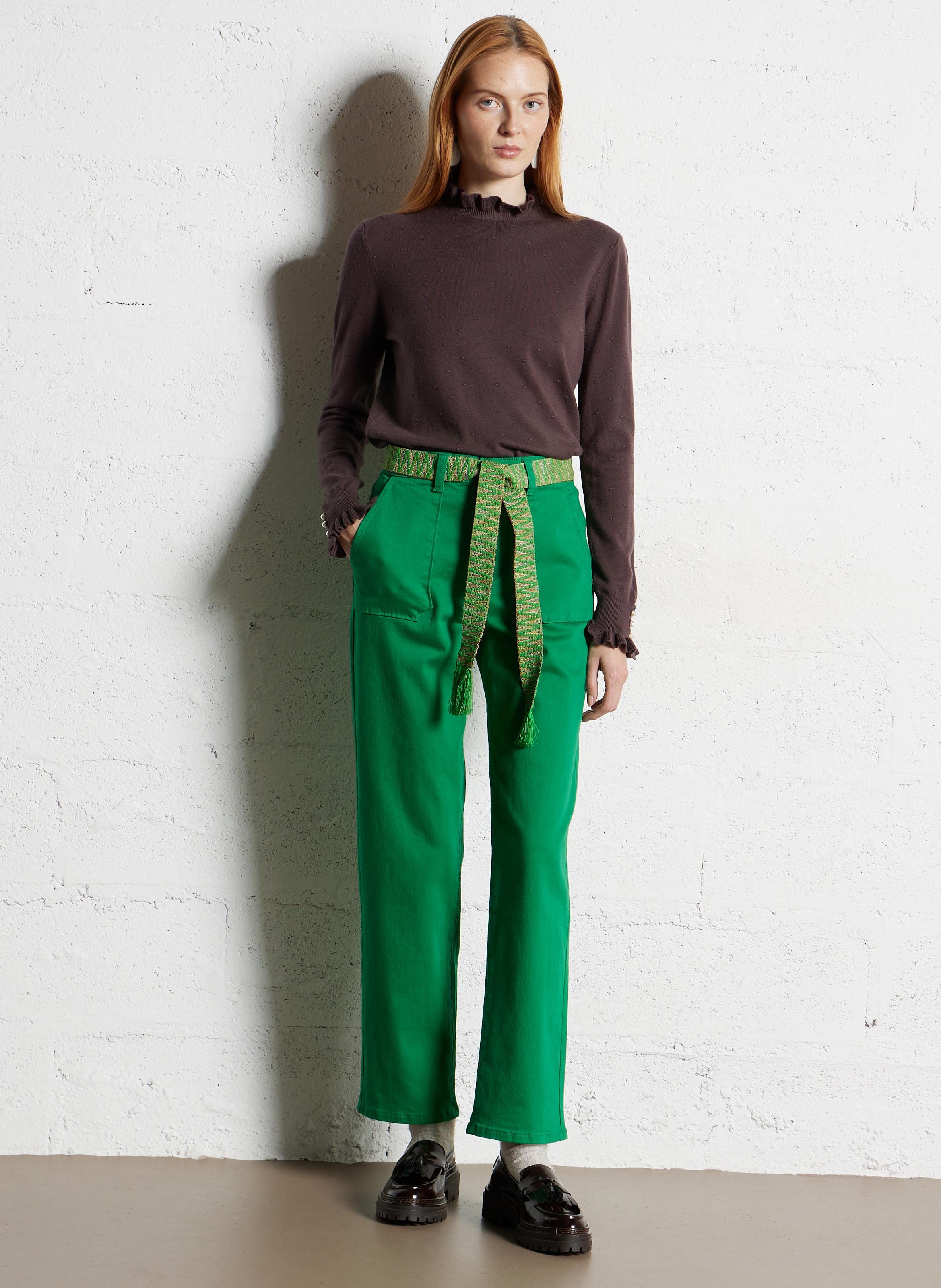Straight-leg cotton velvet pants LA PETITE ETOILE Green
