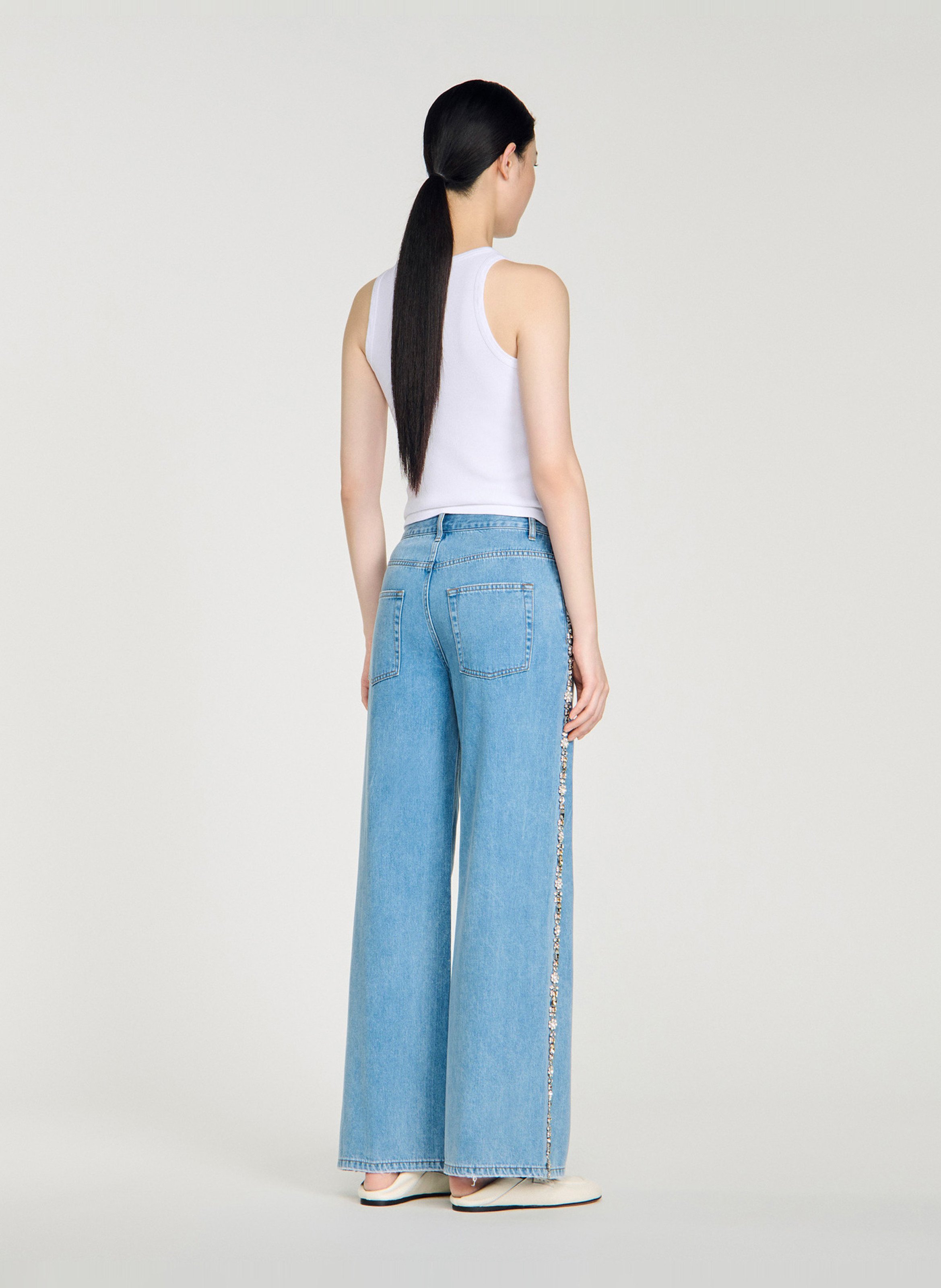 Straight cotton-blend pants SANDRO Blue