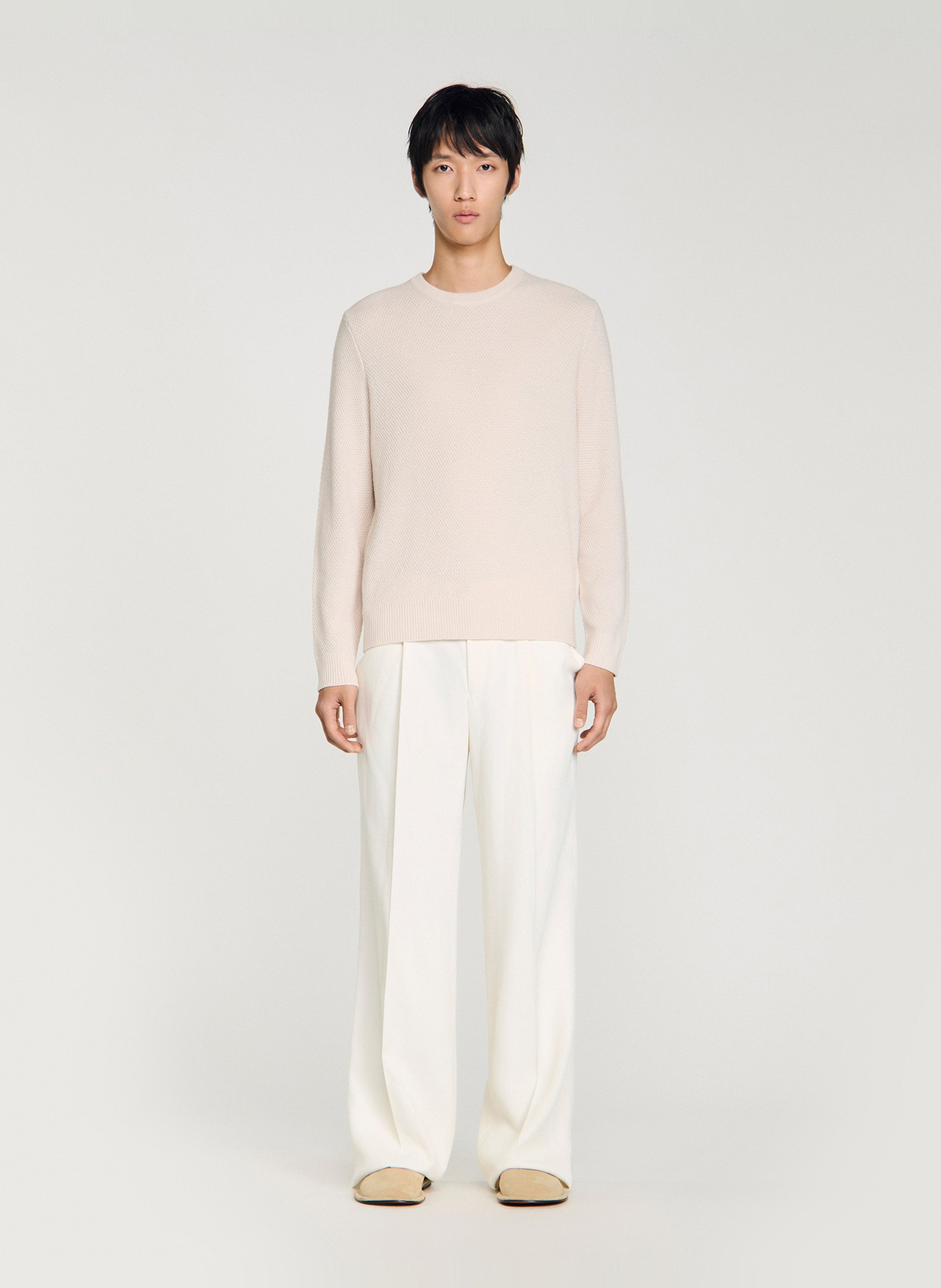 Pull droit col rond en laine SANDRO Beige