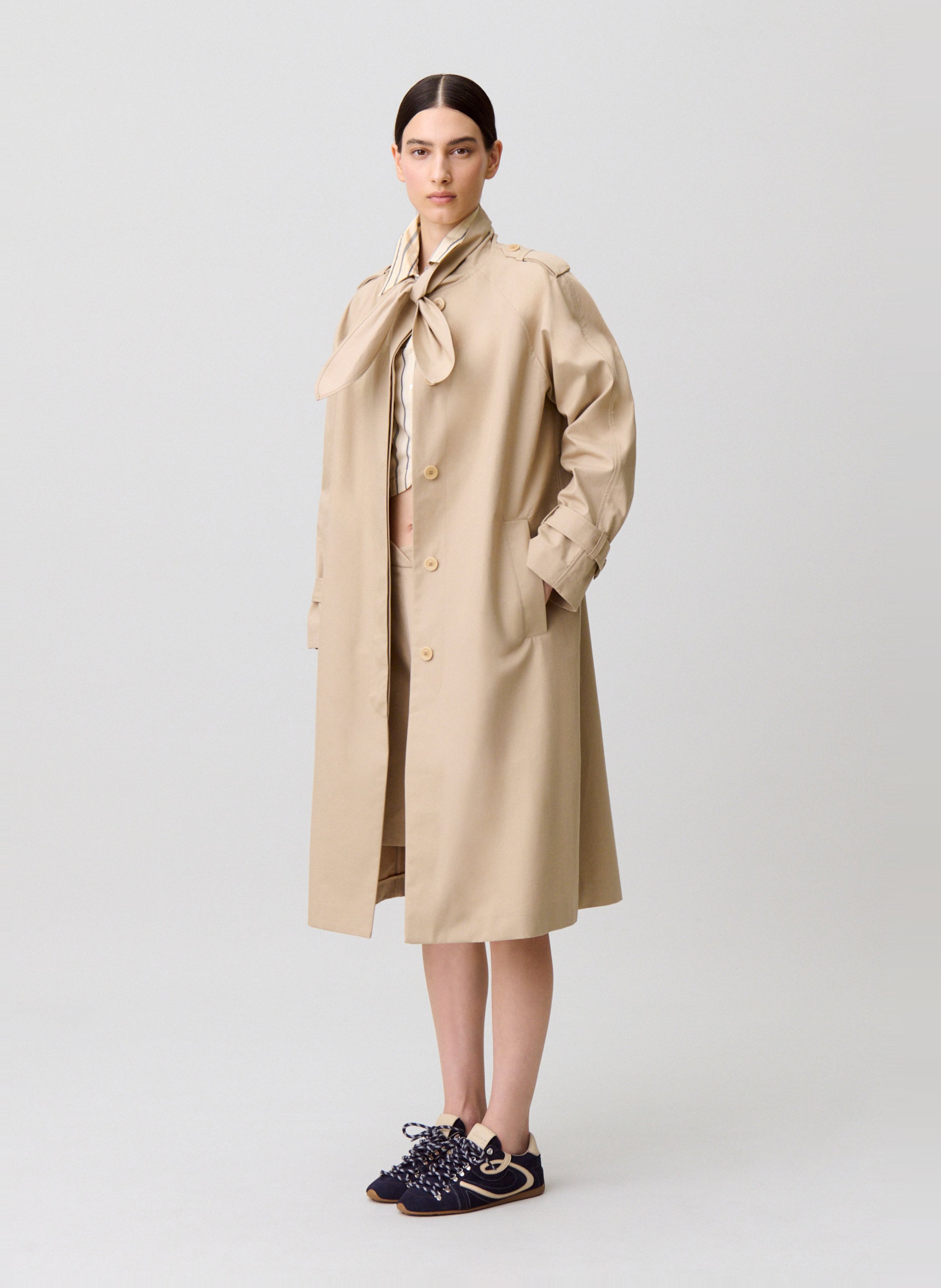 Trench droit col lavallière en coton CLAUDIE PIERLOT Beige