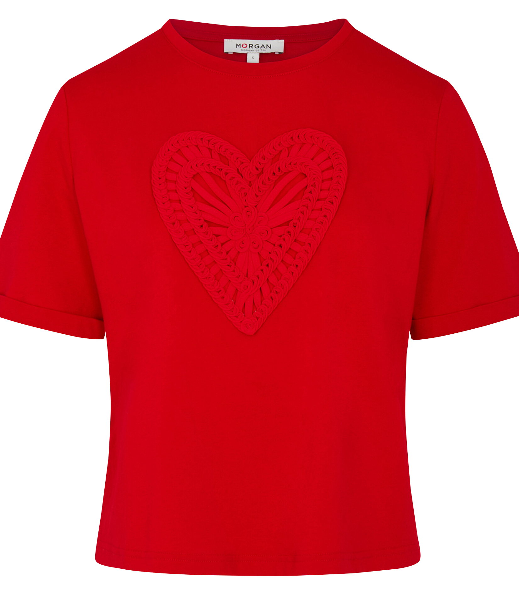 Tee-shirt manches courtes broderies cœur MORGAN Rouge