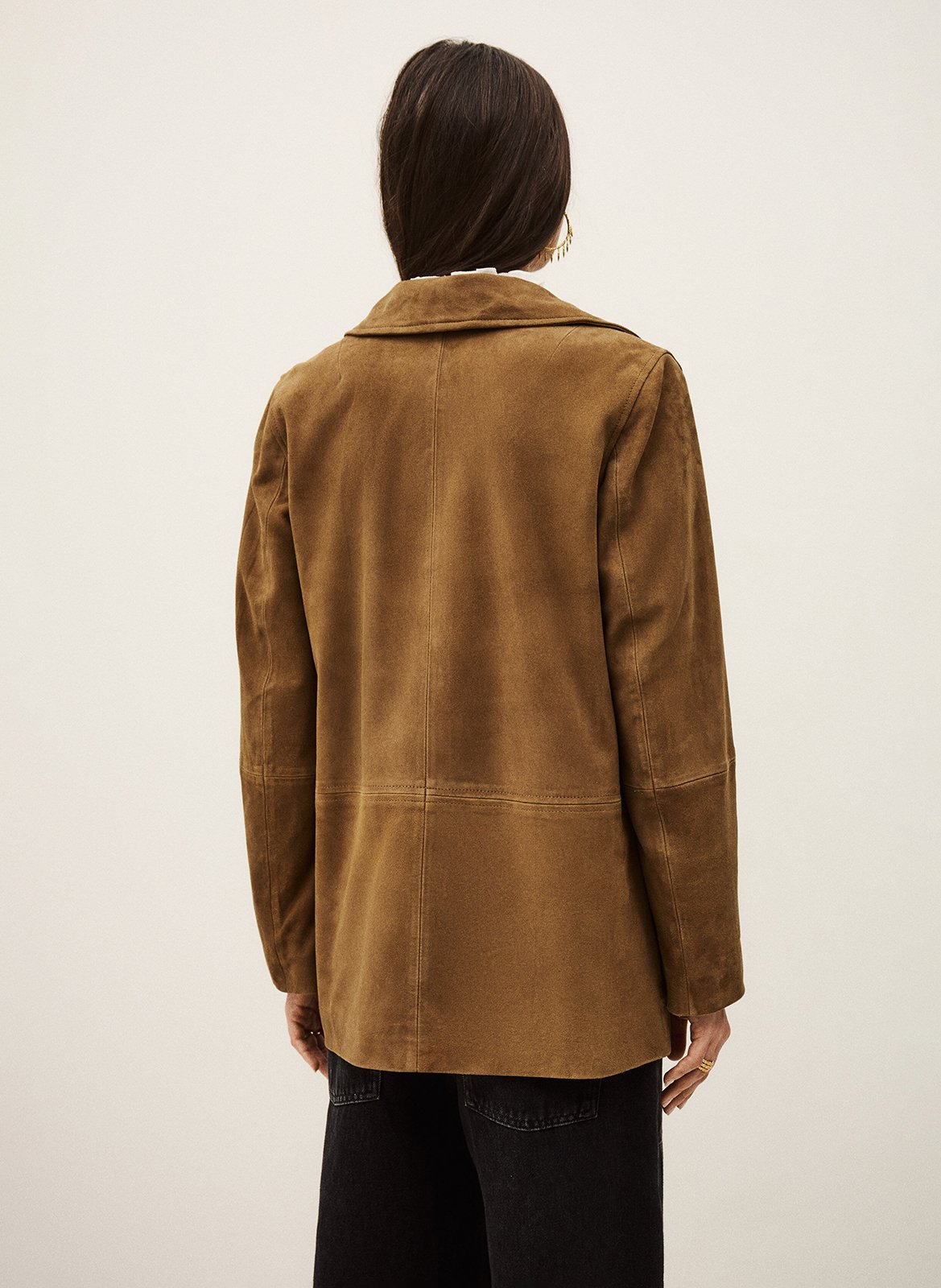 Veste droite col classique en cuir velours BA&SH Marron