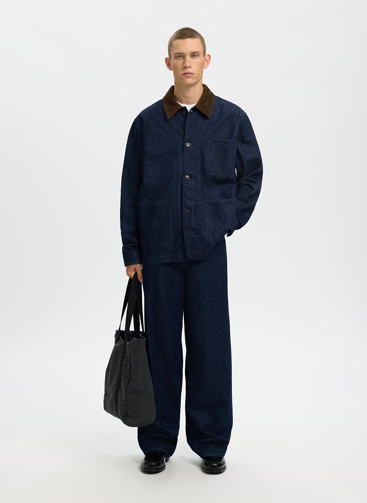 Chemise im geraden Schnitt aus rohem Denim SELECTED Blau