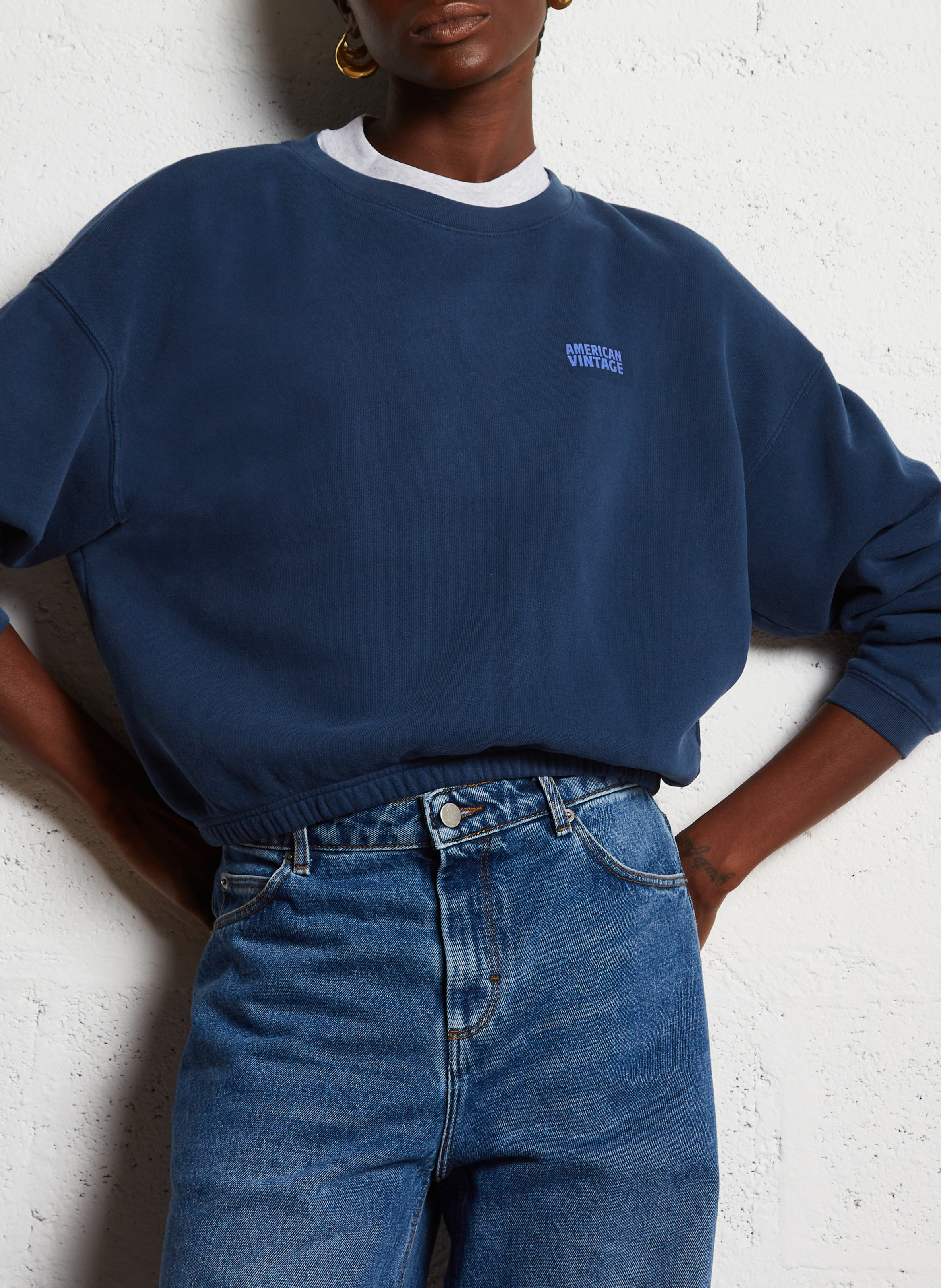 Sweat court col rond en coton mélangé  AMERICAN VINTAGE