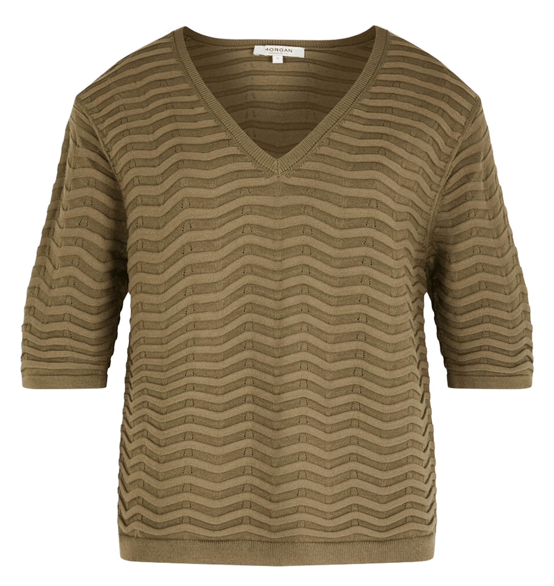 Straight-cut V-neck knit sweater MORGAN Green