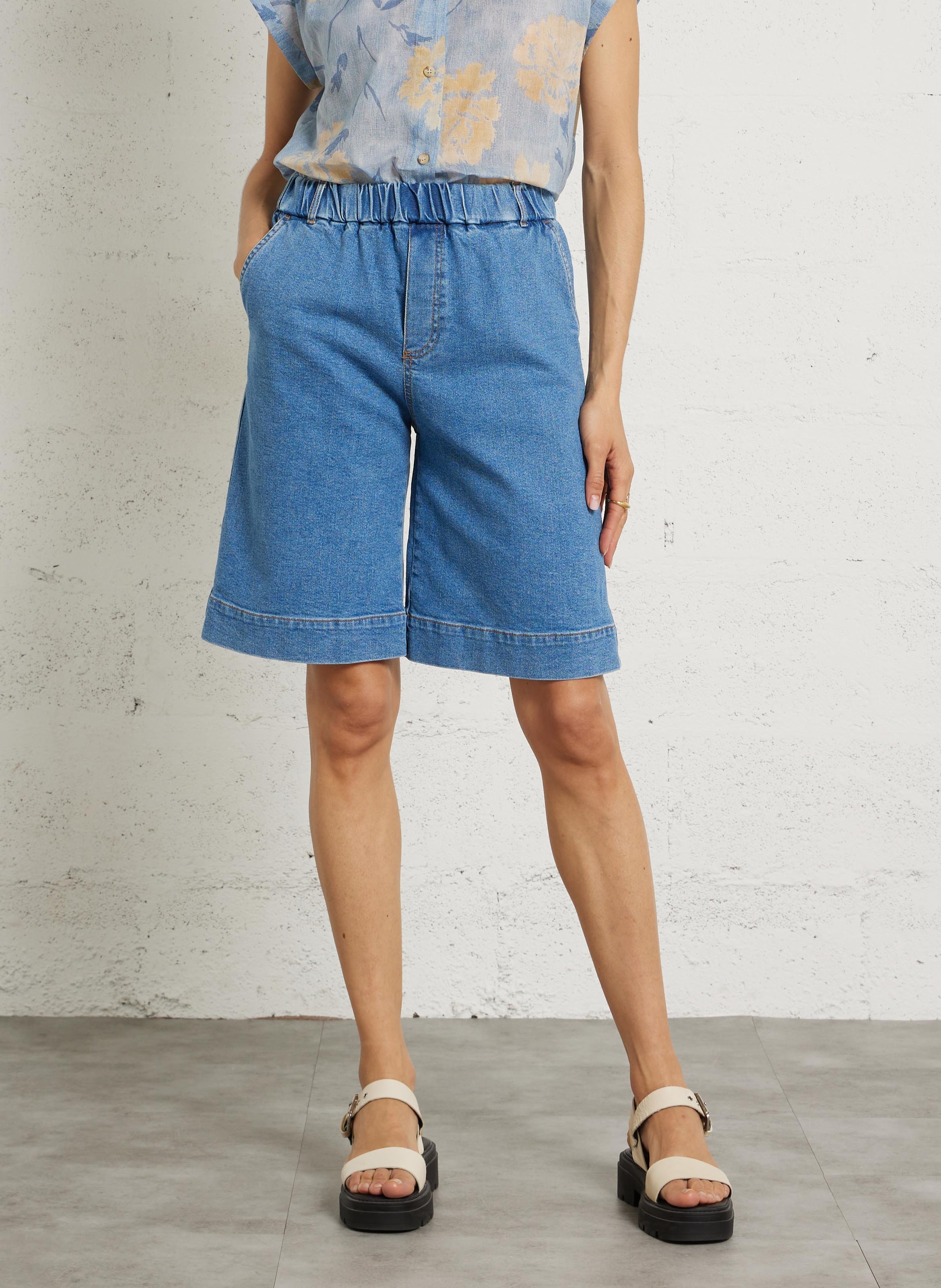 Gerade geschnittene Taillenshorts aus Baumwoll-Mix HOD PARIS Blau