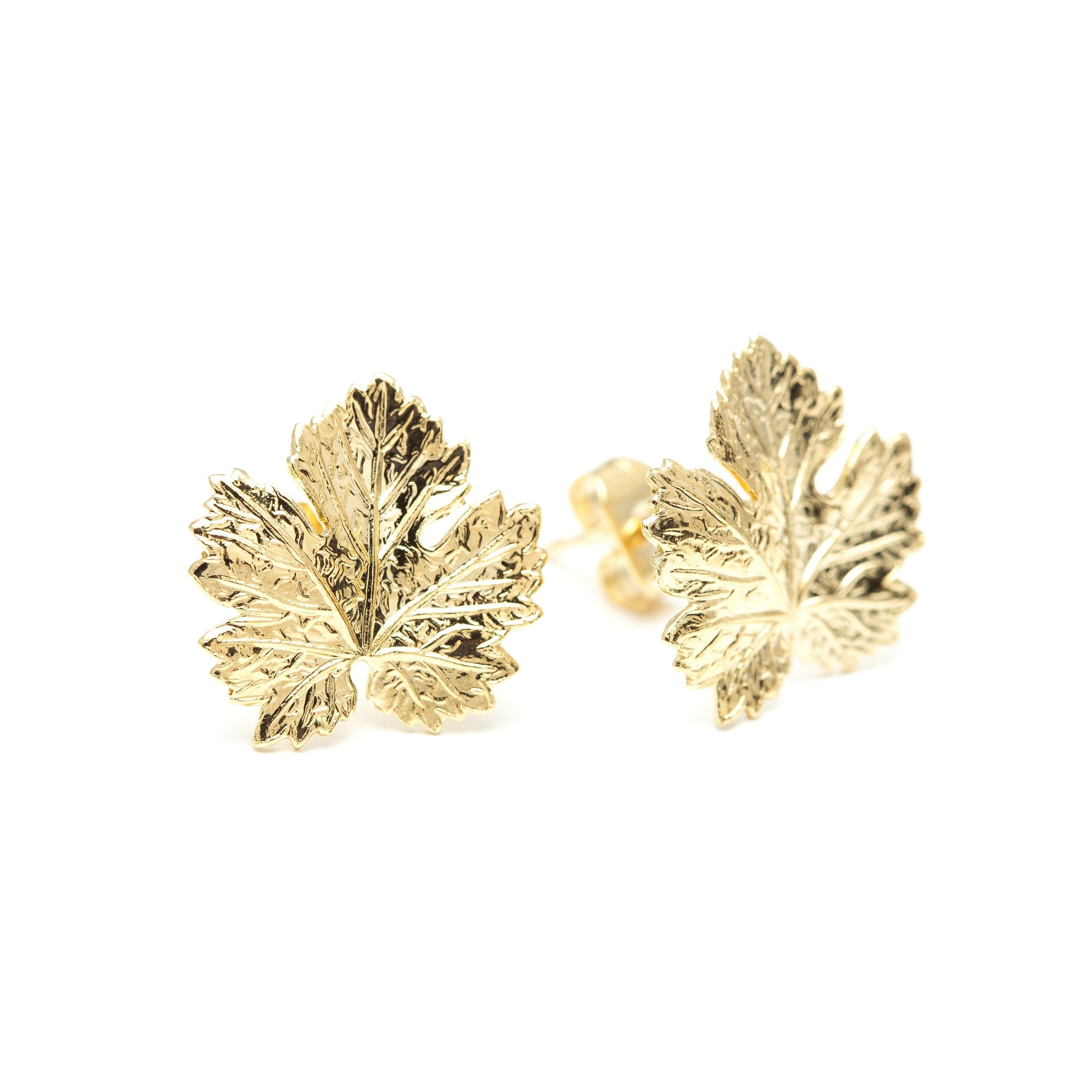 Gold-plated leaf stud earrings GoldenMONSIEUR SIMONE