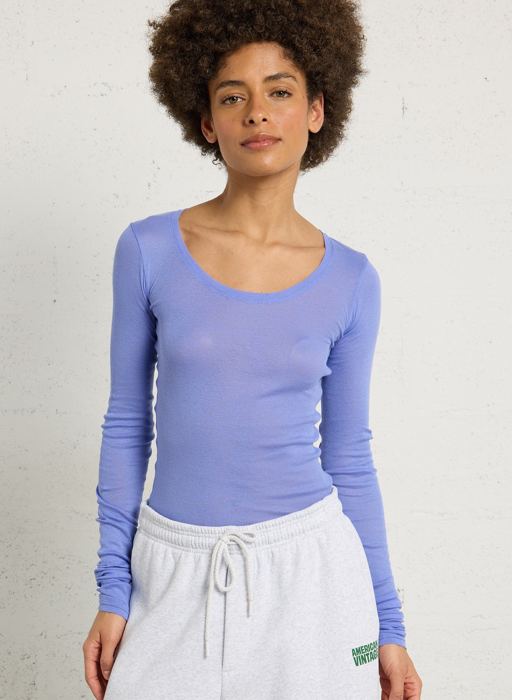 Tee-shirt moulant à col rond en coton AMERICAN VINTAGE Bleu