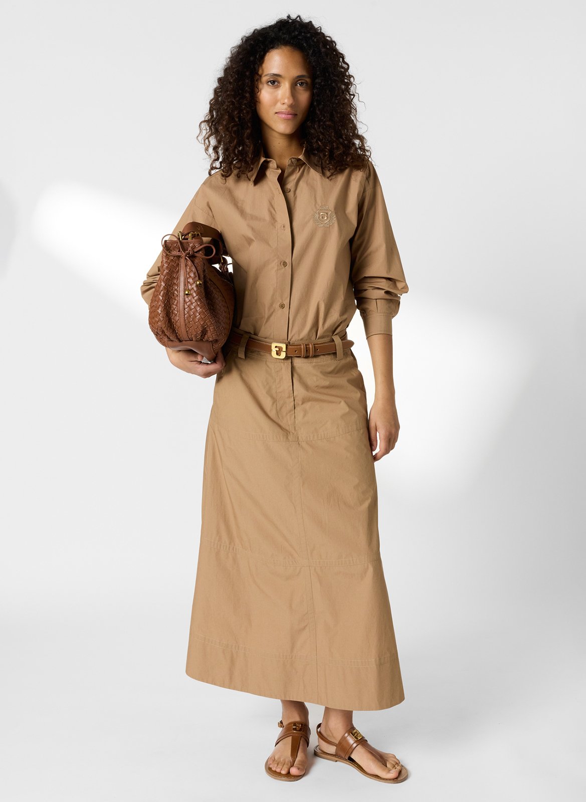 High-waisted flared skirt in plain cotton GERARD DAREL Brown