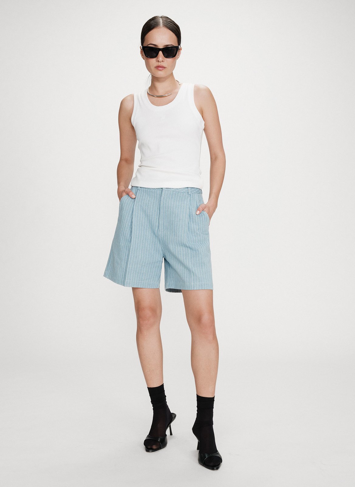 Short large en denim rayé GRACE ET MILA Bleu