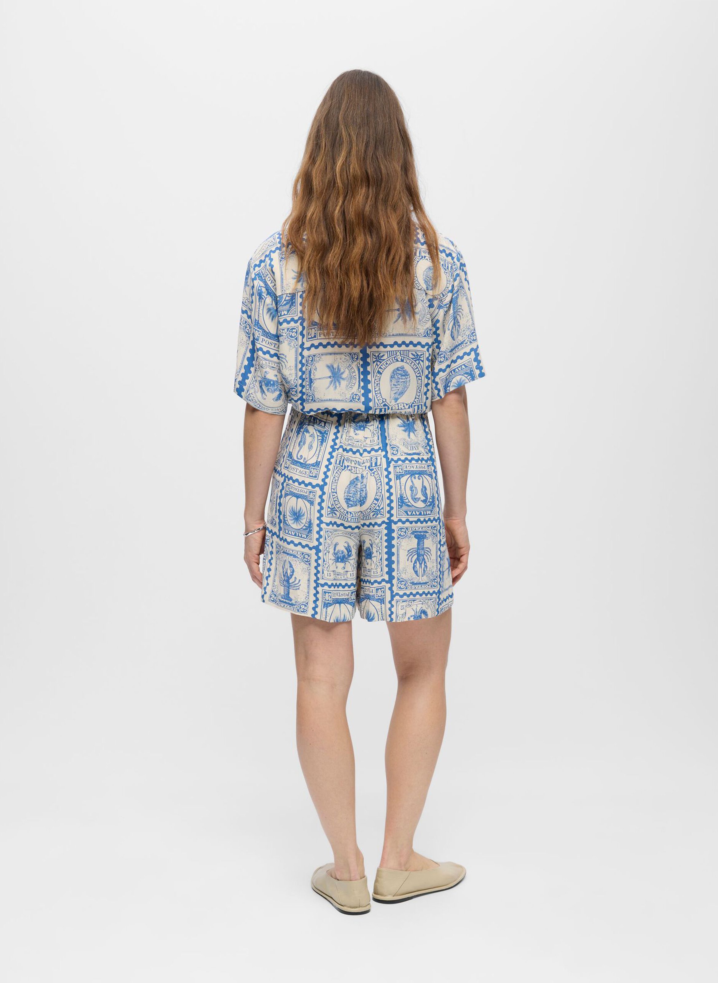 Wijde short met hoge taille en print OBJECT Beige