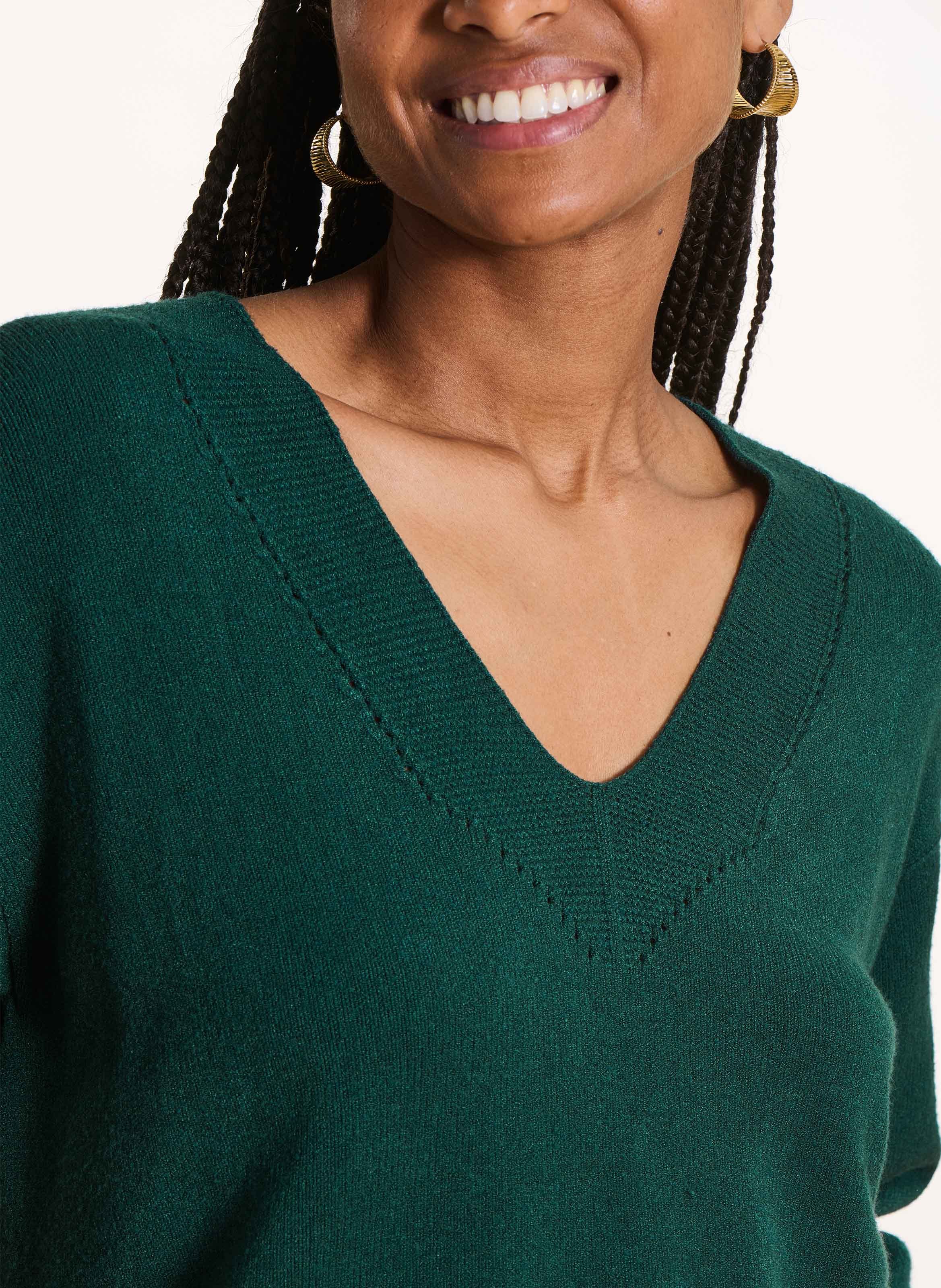 Loose-fit mixed-knit V-neck sweater LA FEE MARABOUTEE Blue