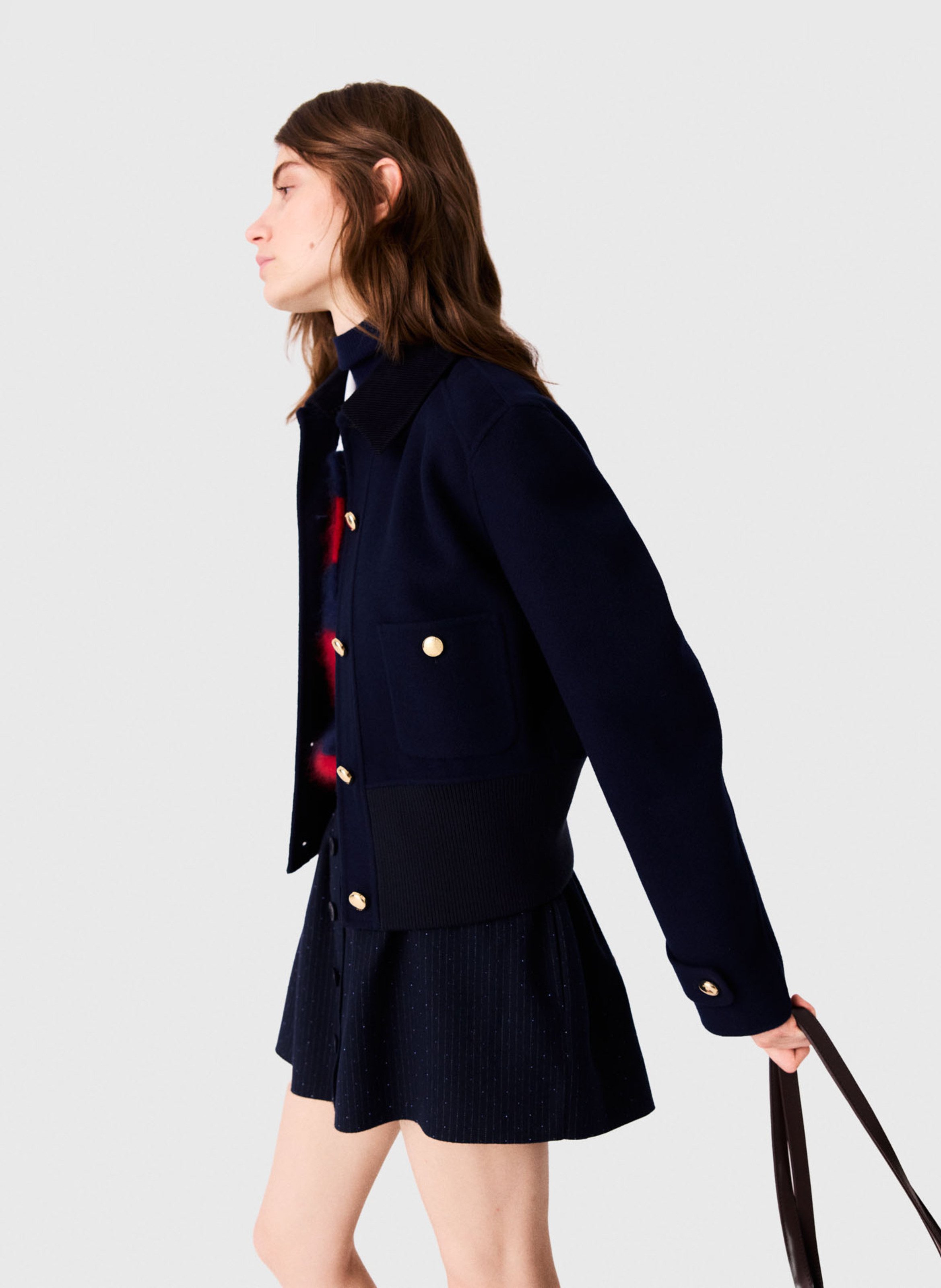 Blouson court en laine mélangée double face MAJE Bleu