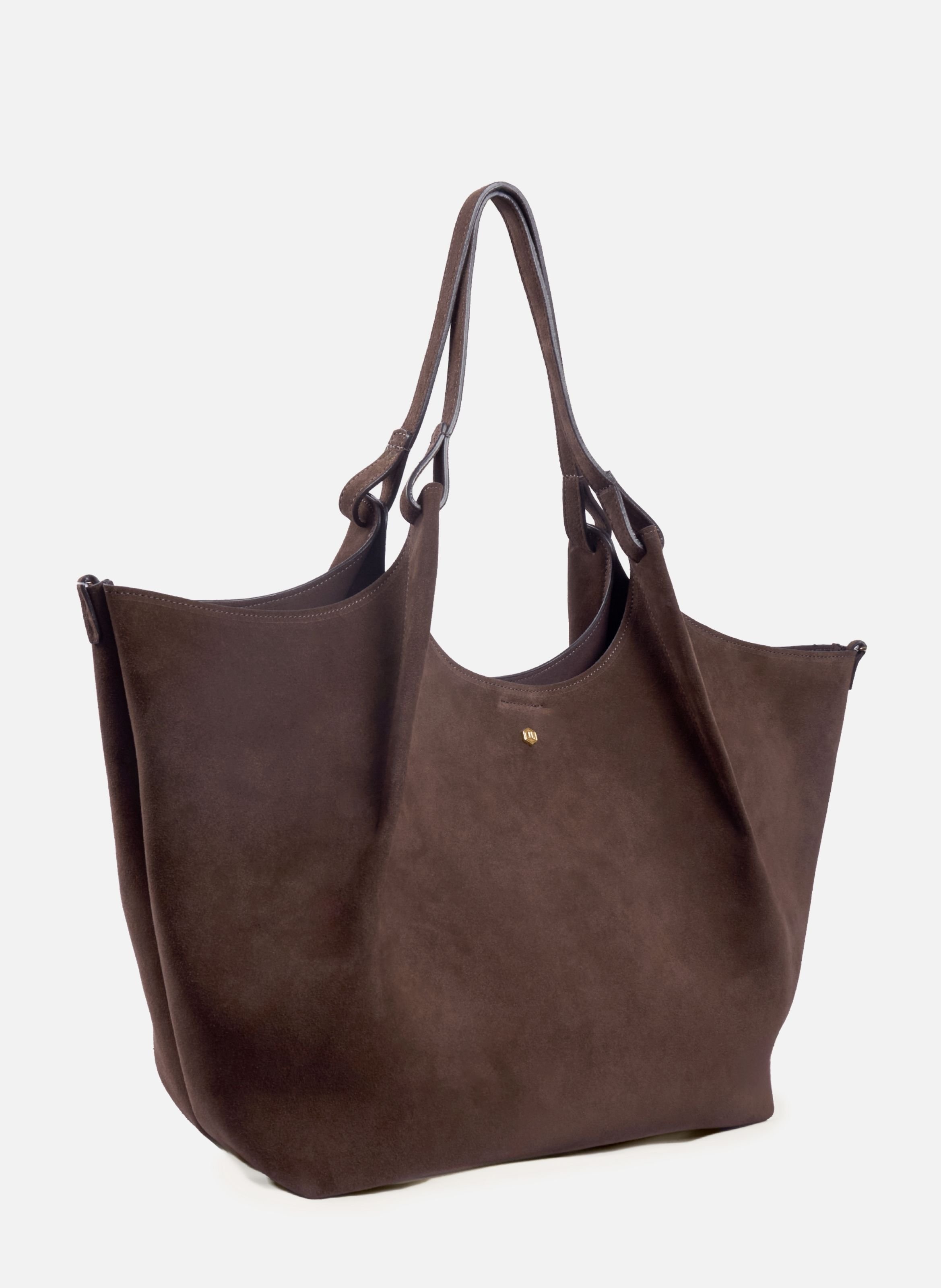 Sybil Tote Bag in Leather and Suede JULES & JENN Brown
