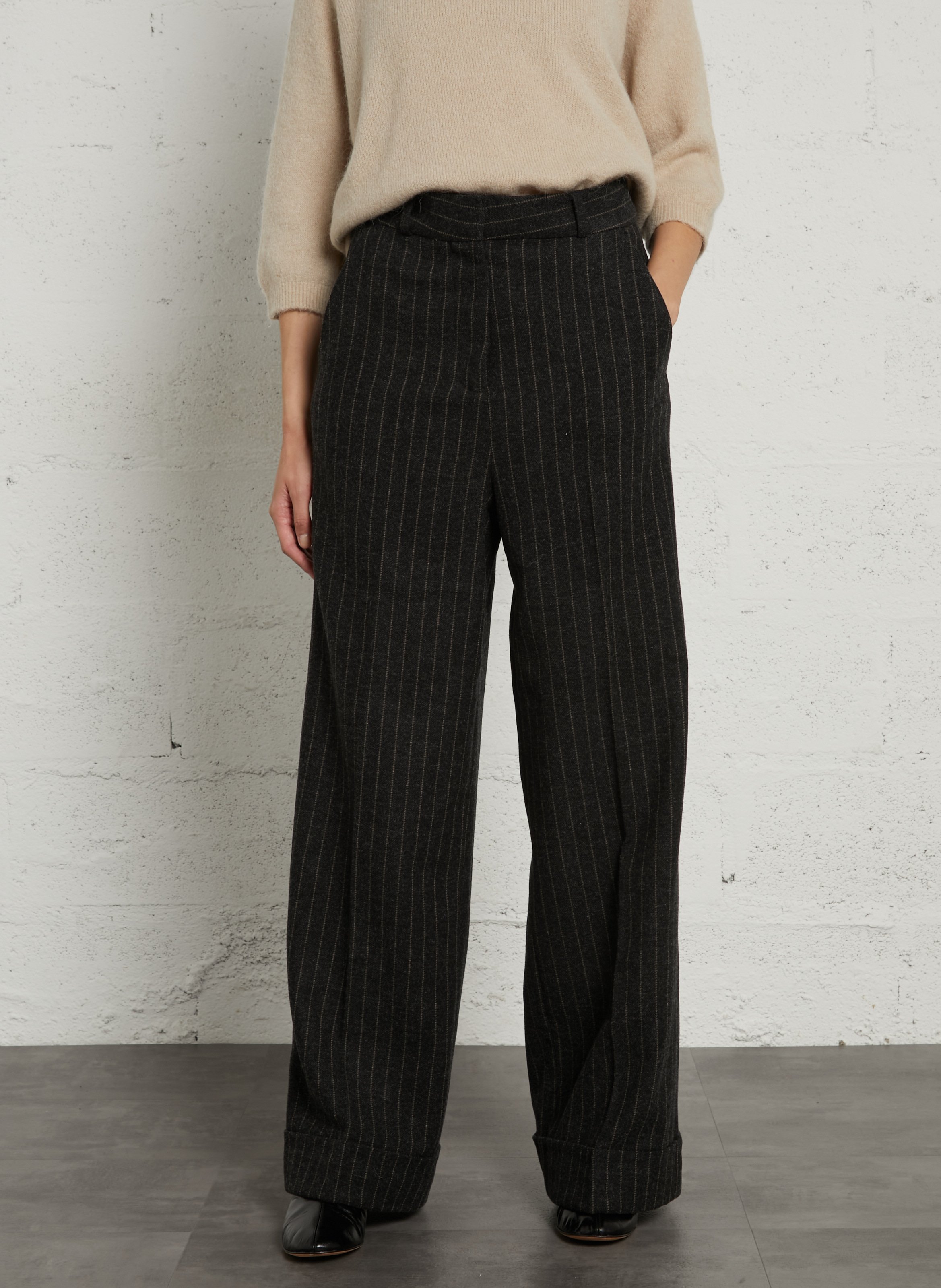 Striped wide-leg wool blend trousers BELLEROSE Blue